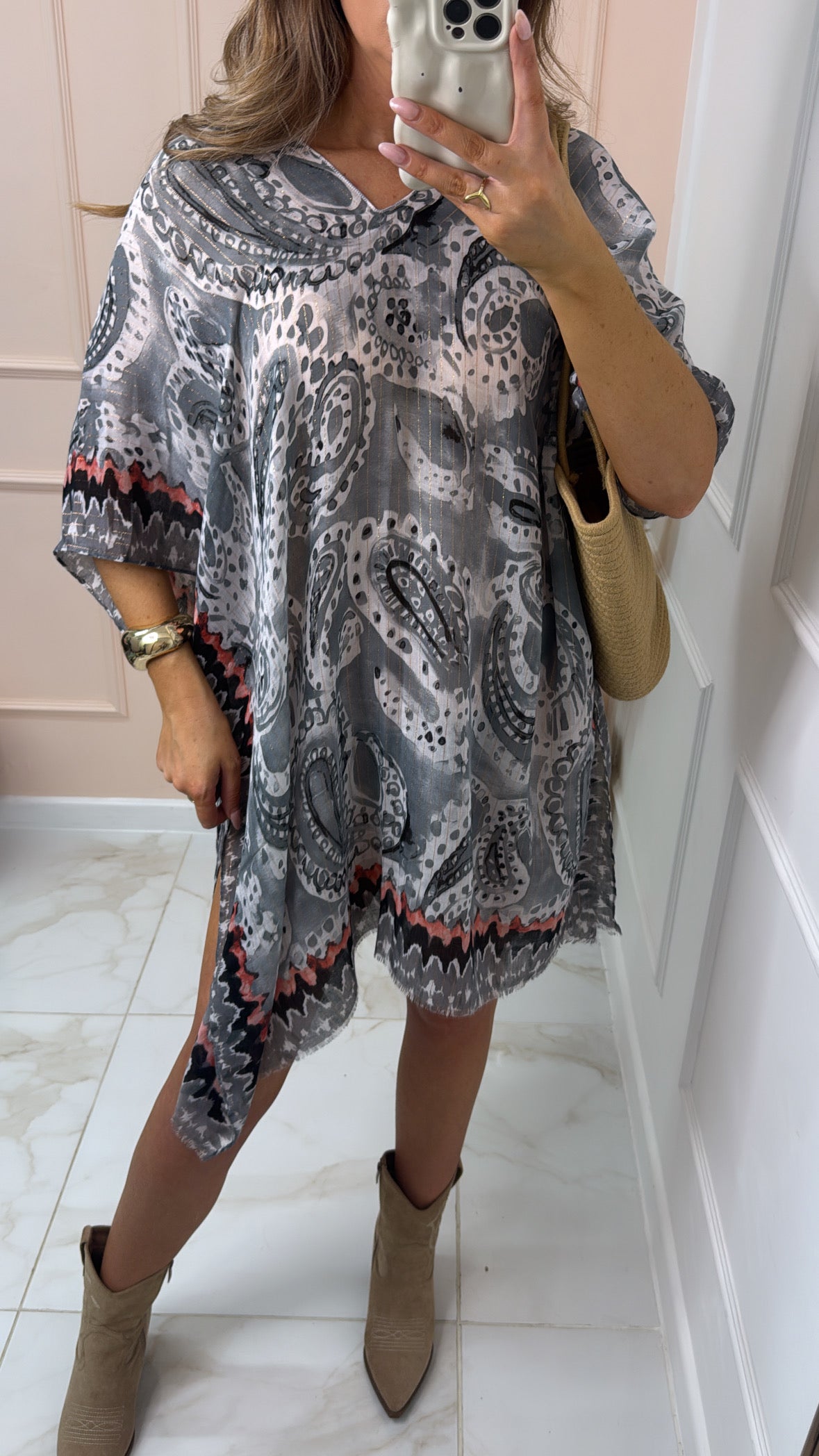 NELLY grey printed silky cover up
