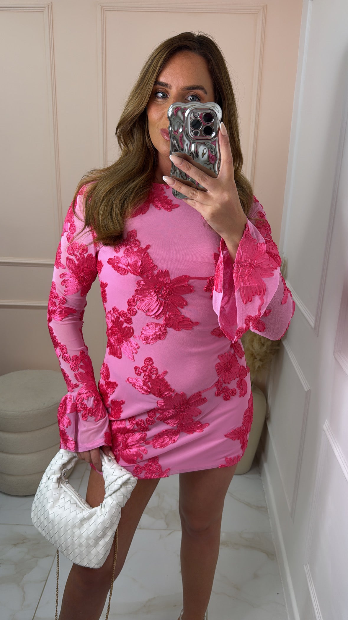 LUCIE pink floral flared cuff mini dress