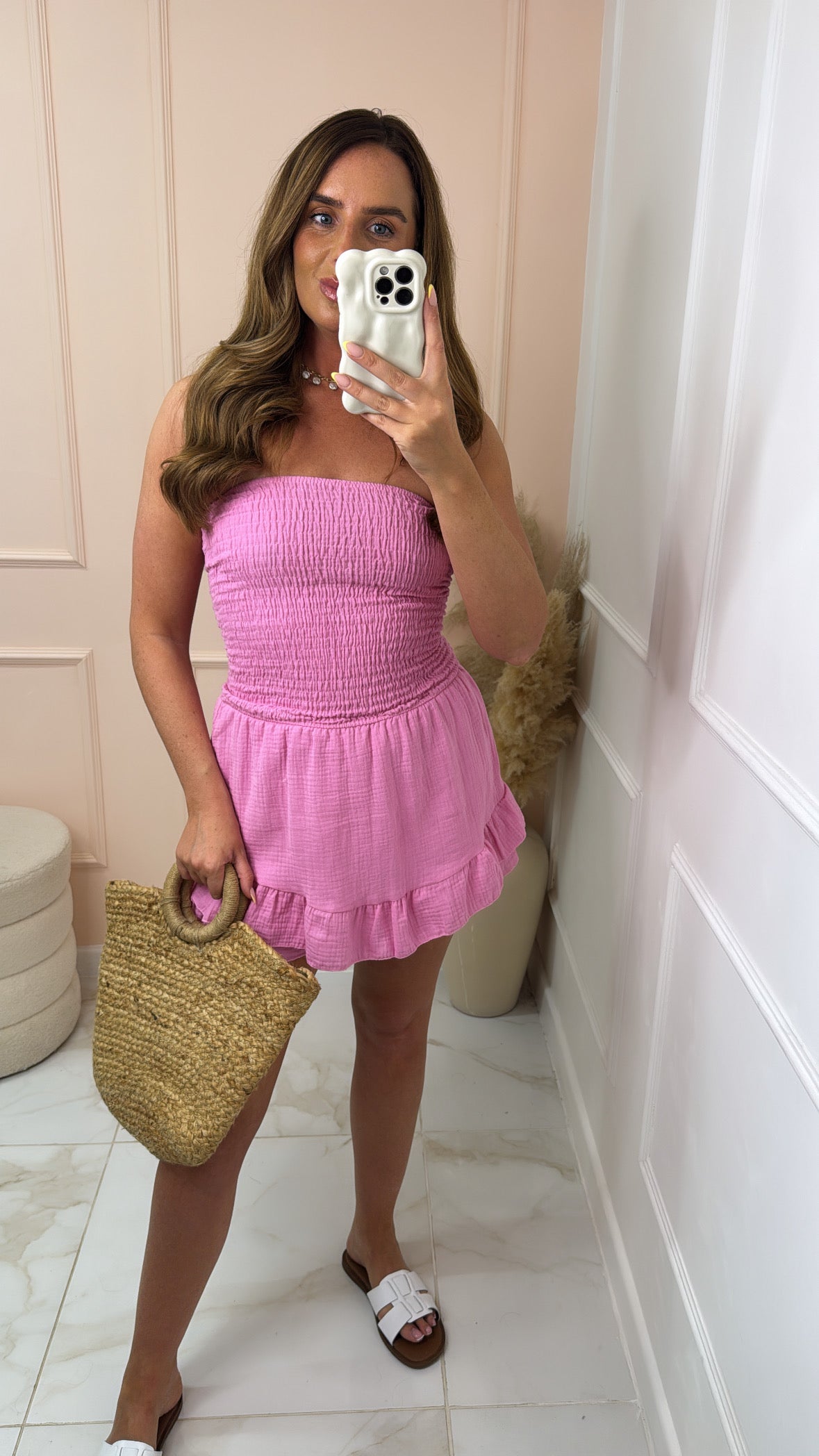 PIPPA pink shirred bandeau playsuit