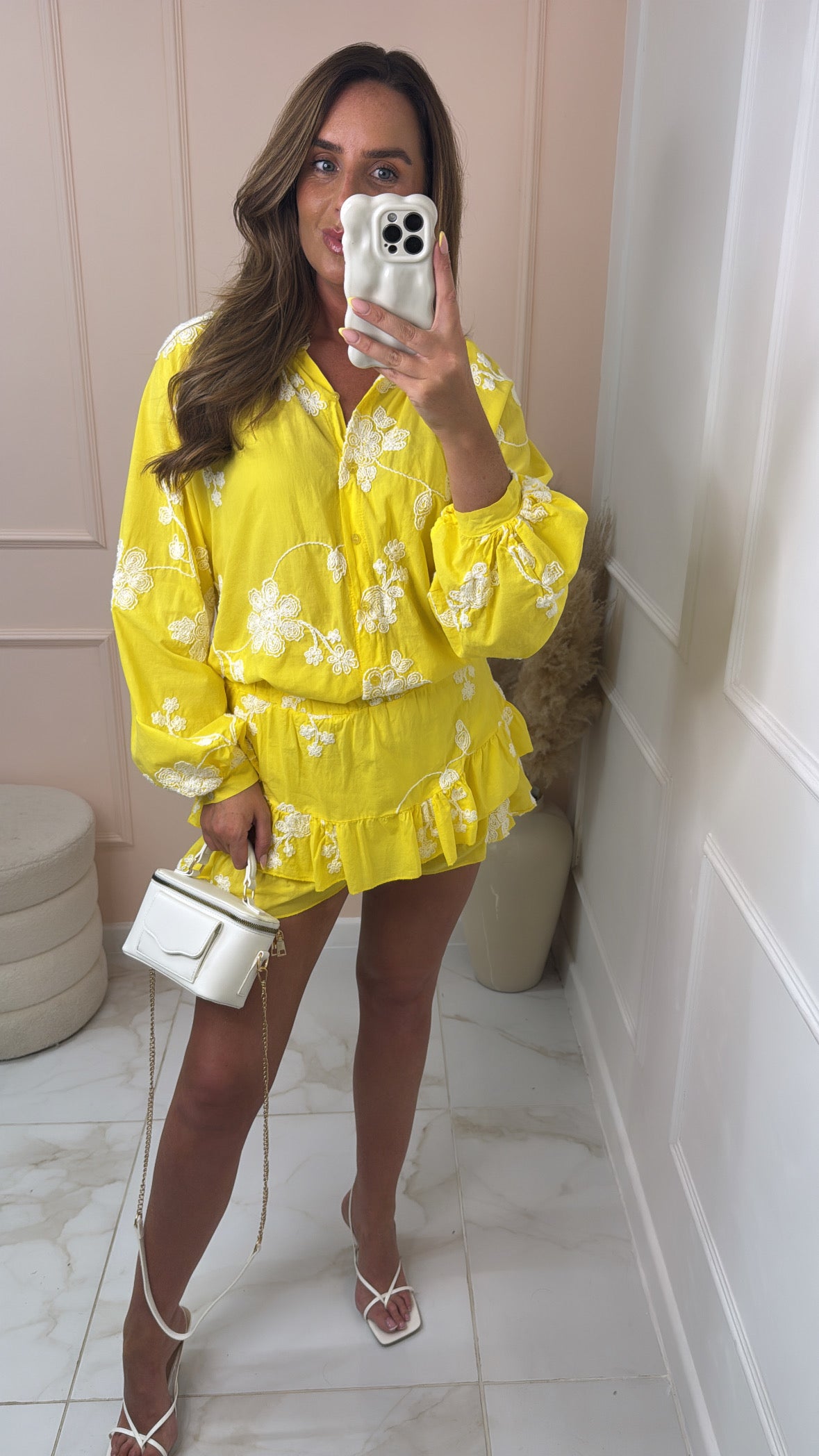 EMILIA yellow embroidered floral skort set
