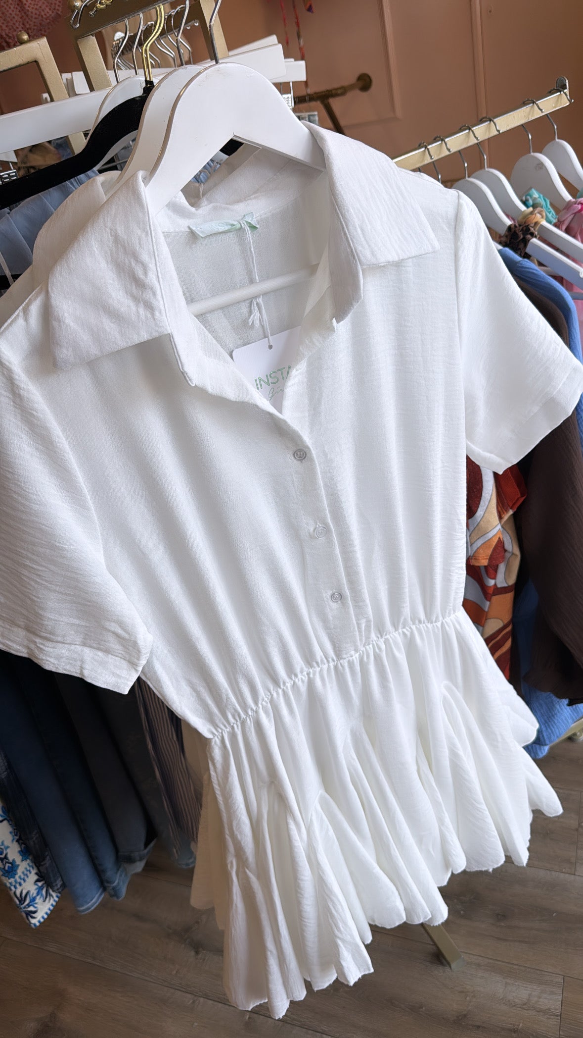 EMILY white flippy shirt dress