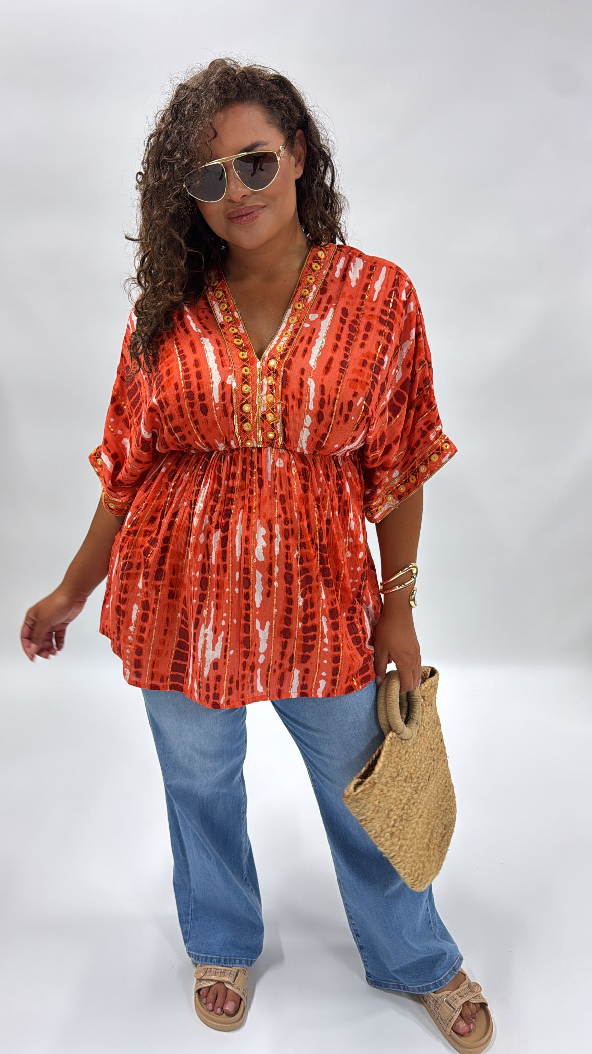 ALEXIS orange embellished smock top