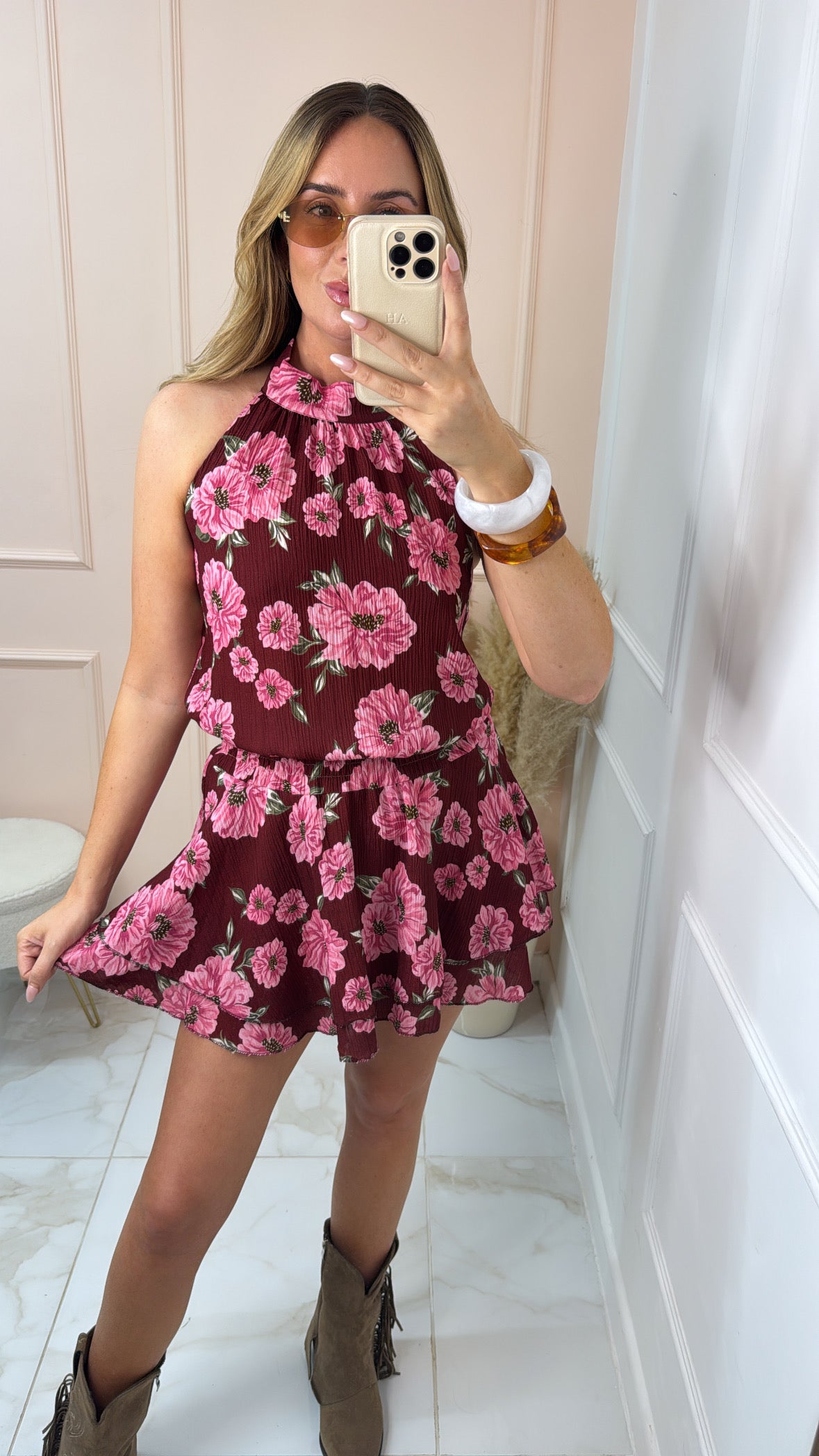 REYA floral rara boho mini dress
