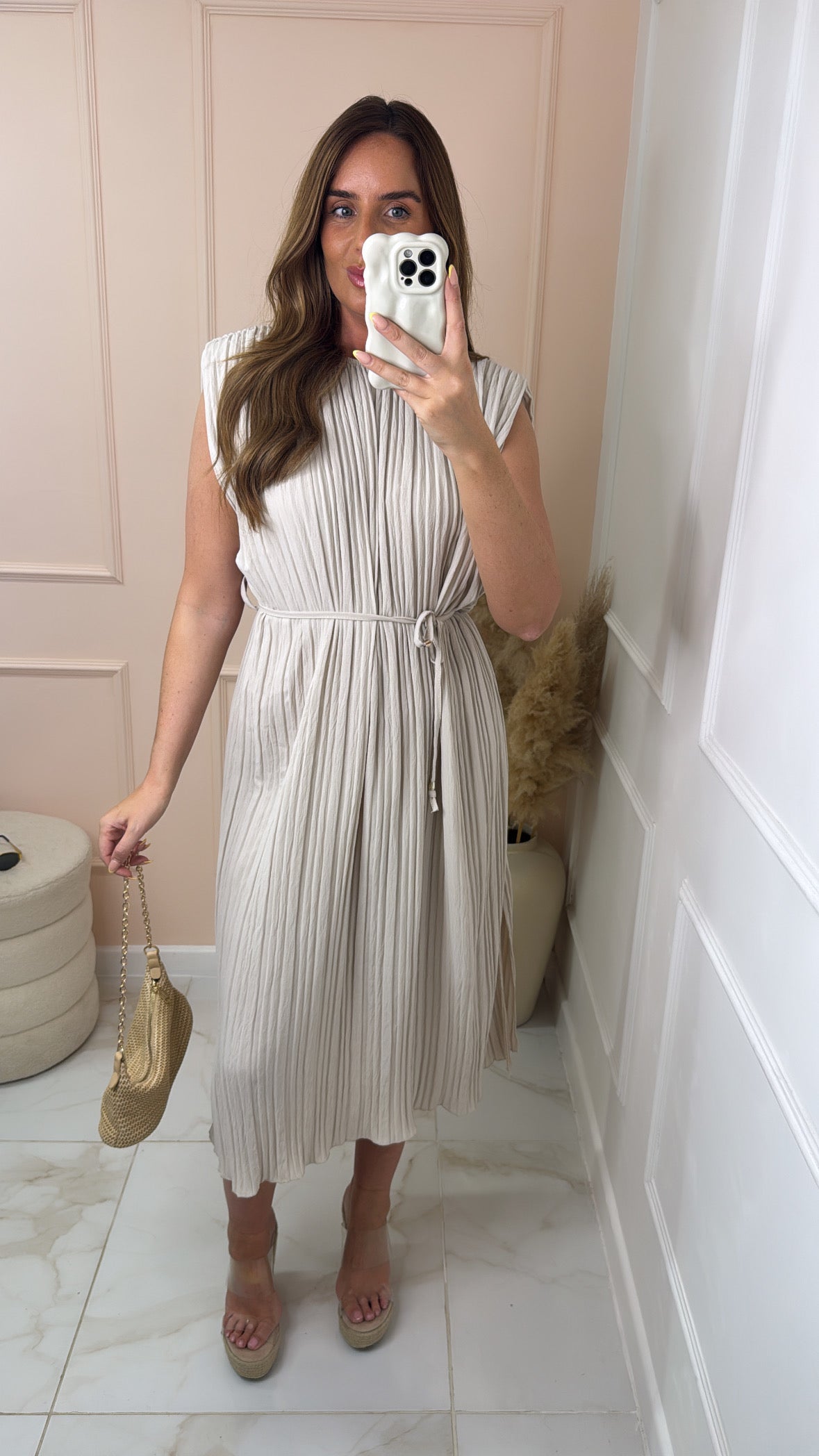 LEXIE cream pleated maxi dress