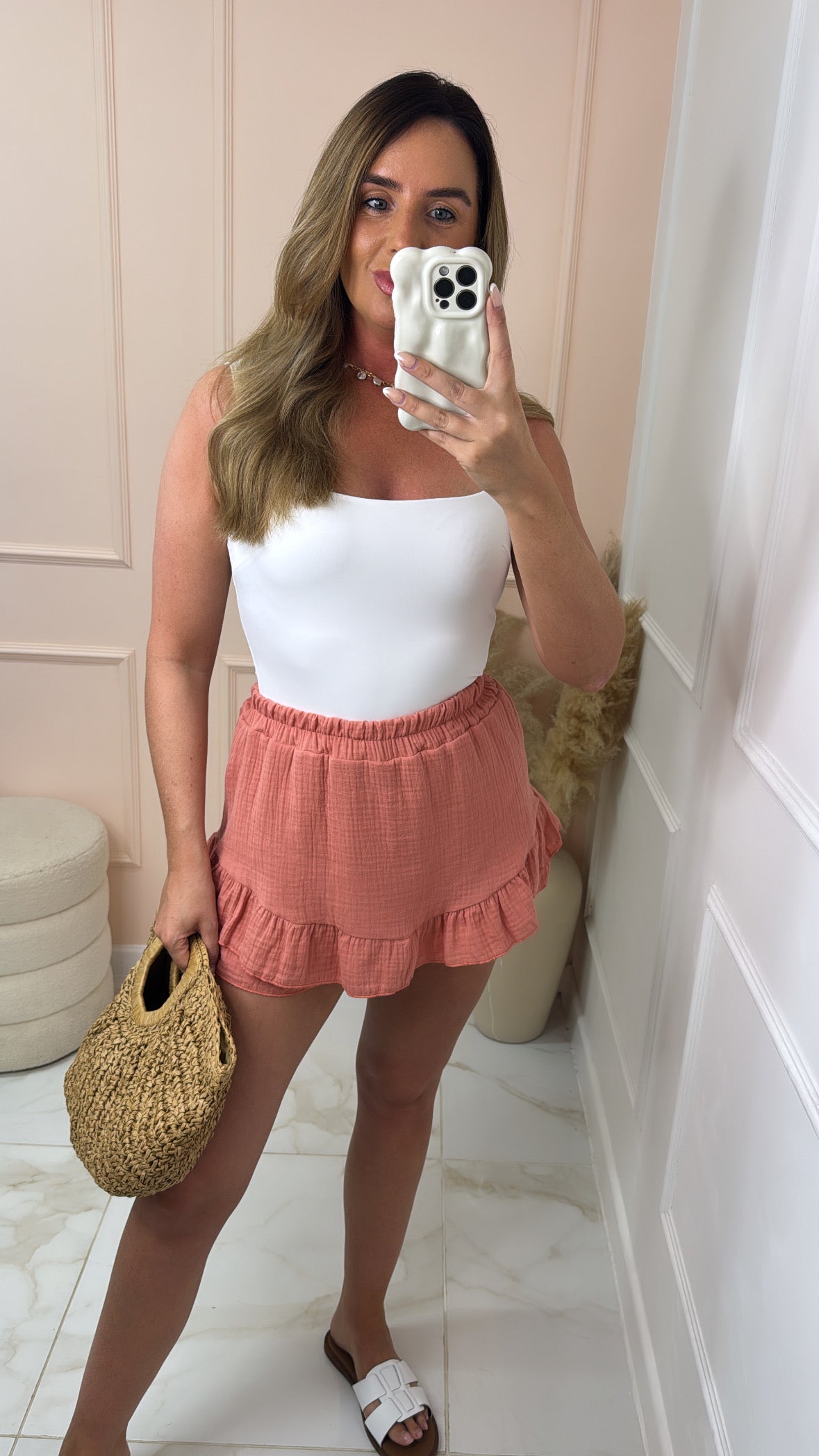 SALLY coral cheesecloth frill skort