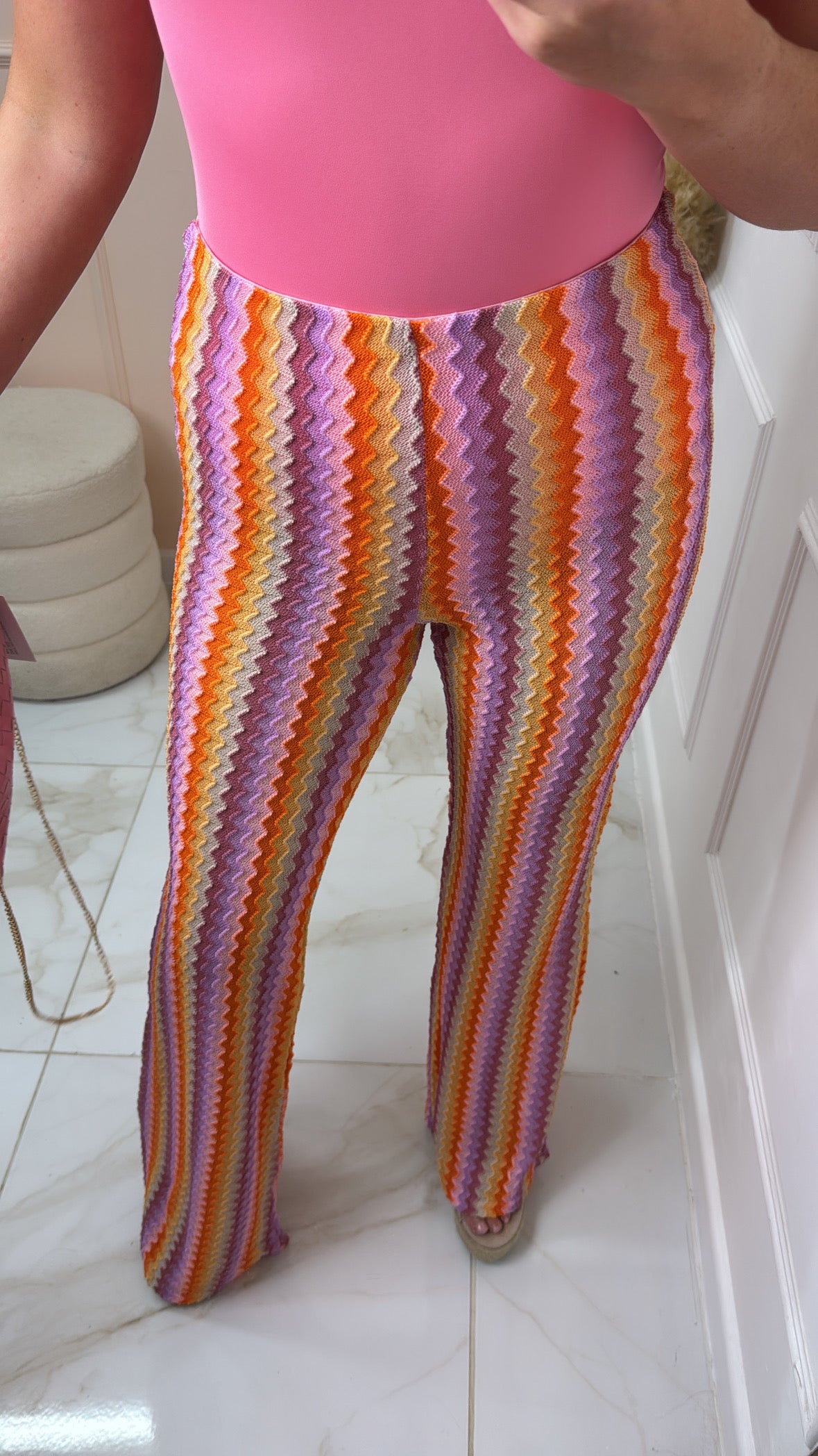 ALESSIA pink zig zag crochet flared trousers