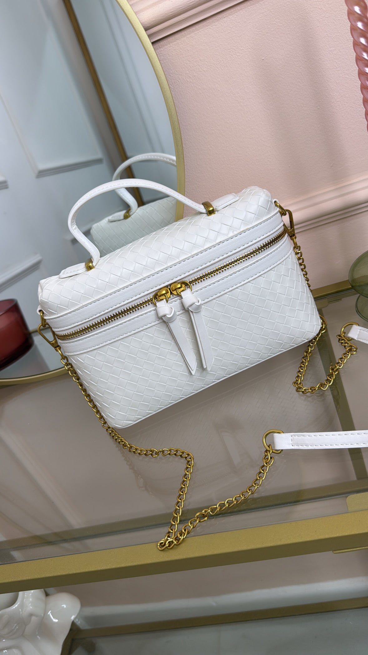 EDIE white vanity woven crossbody bag