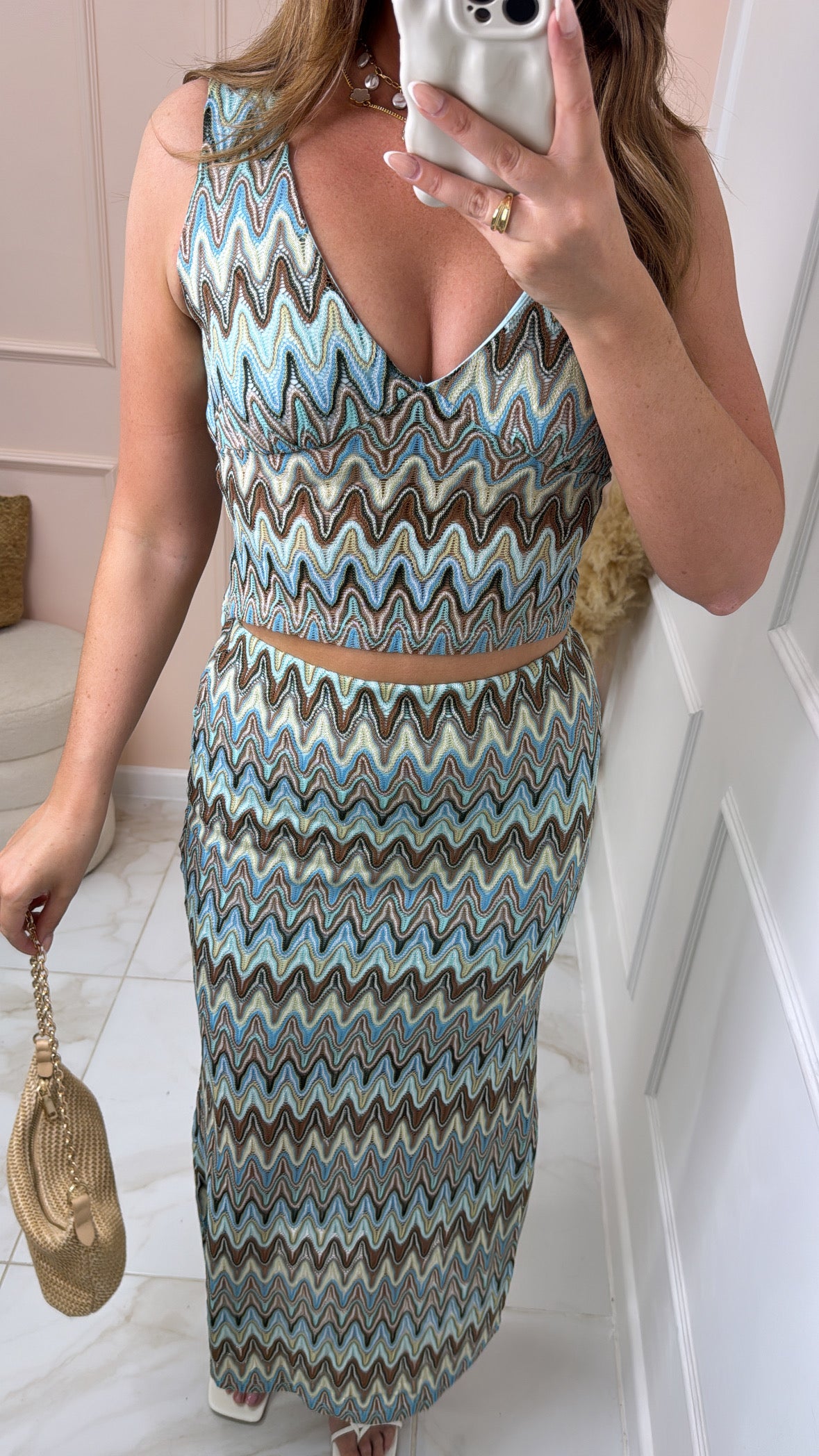MADISON blue zig zag crochet skirt co ord