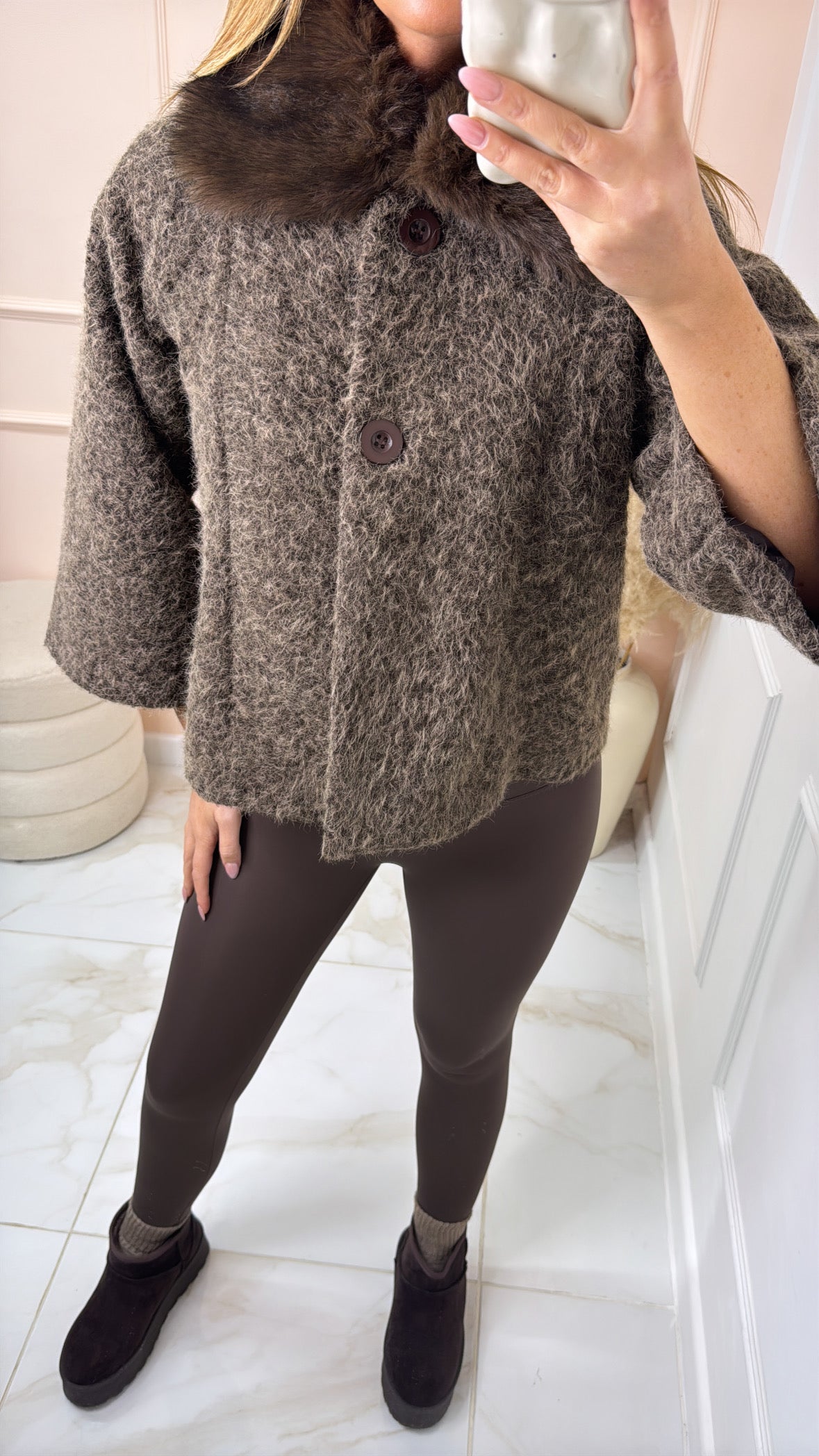 LACEY brown faux fur collar jacket