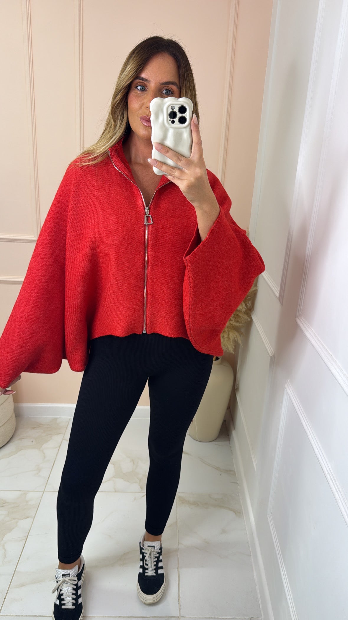 BETH red dip hem flared sleeve cardigan