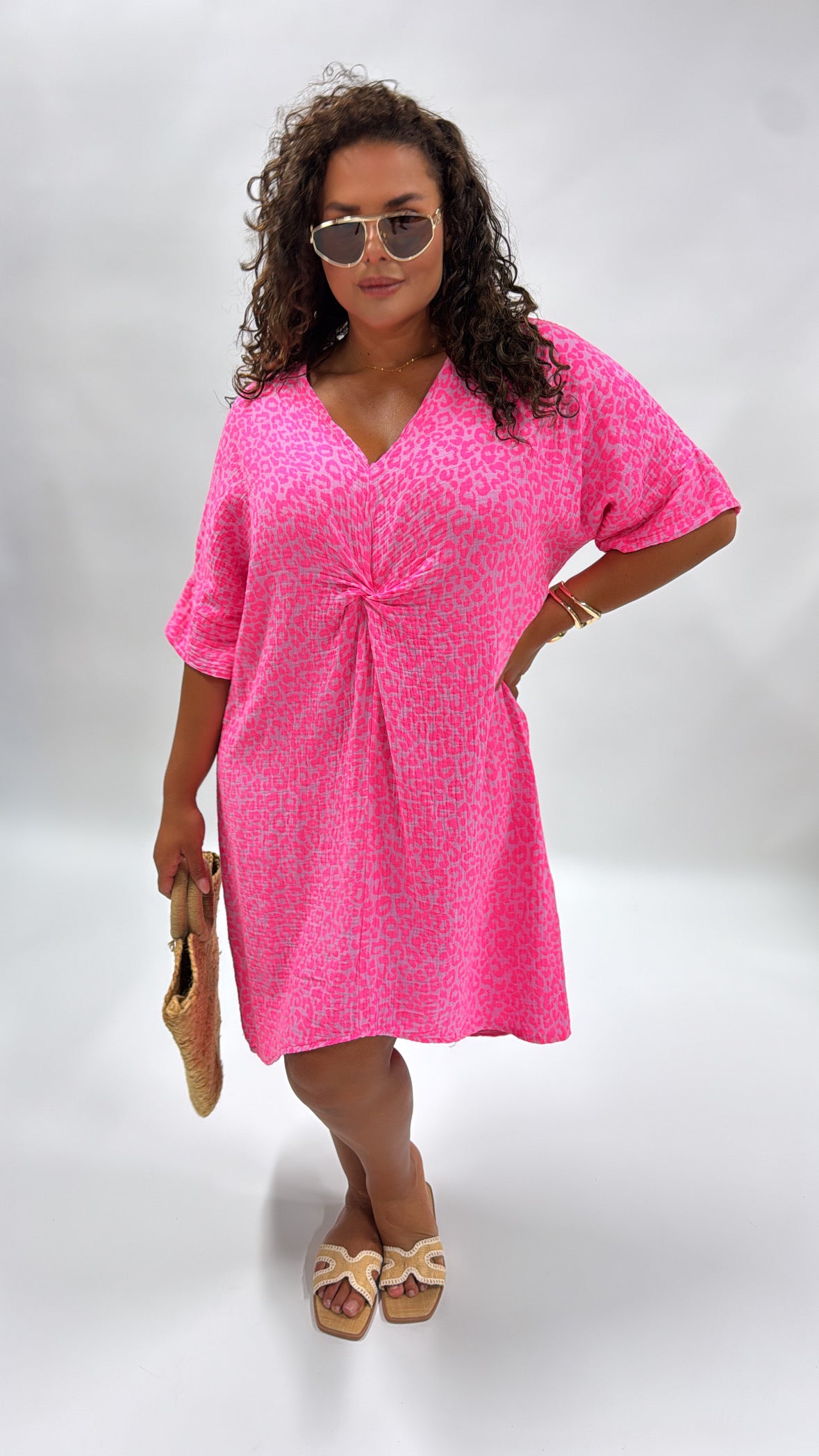 PIPER pink leopard knot front dress