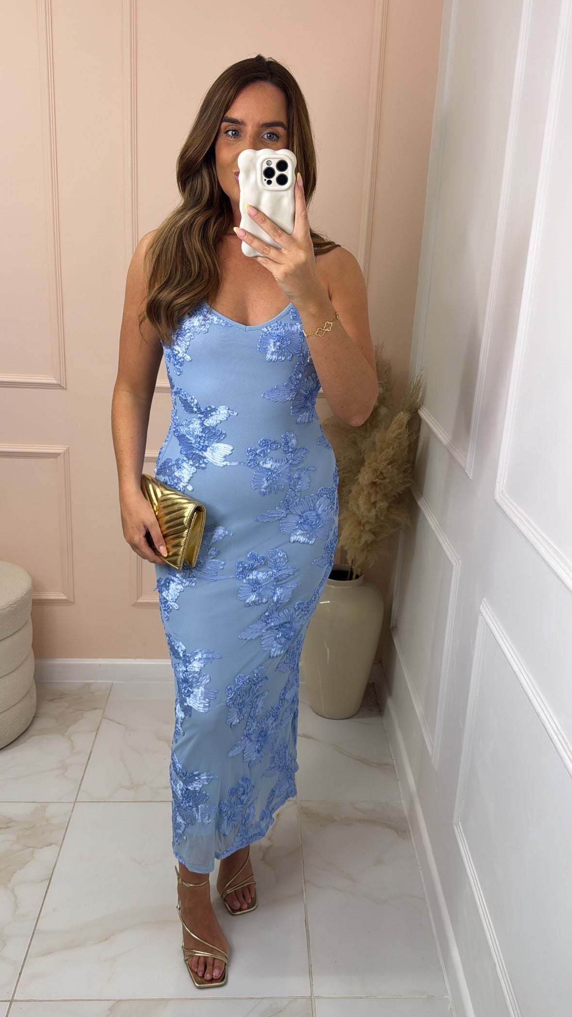 GRACIE blue floral strappy midi dress