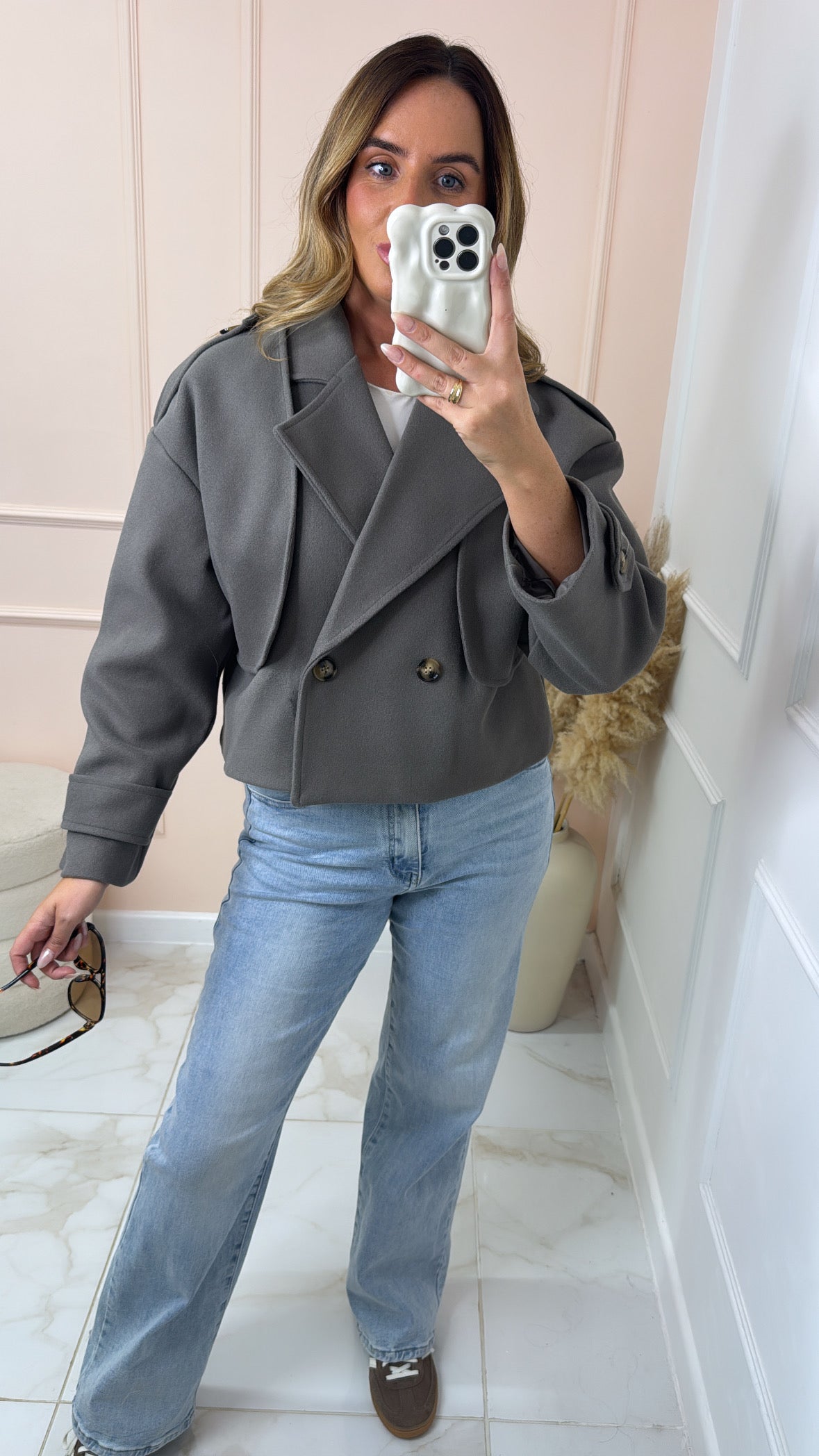 HARLOW taupe double breasted wool jacket