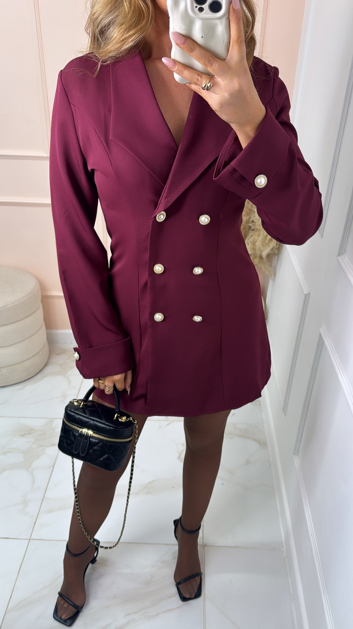 MAEVE burgundy button detail blazer dress