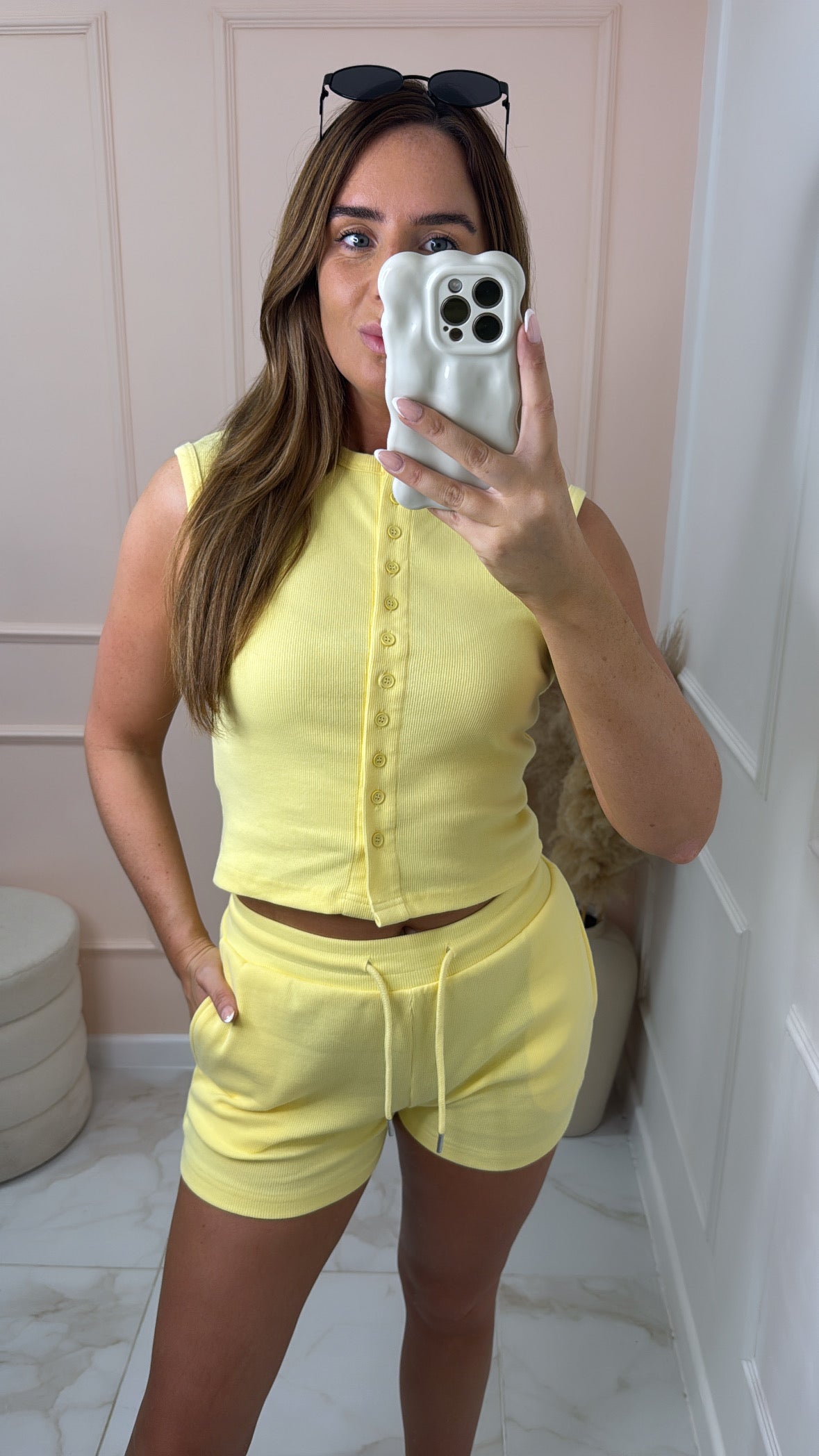 MAEVE lemon button short lounge set