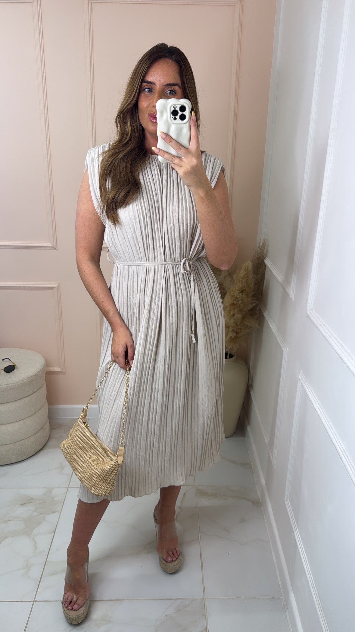 LEXIE cream pleated maxi dress