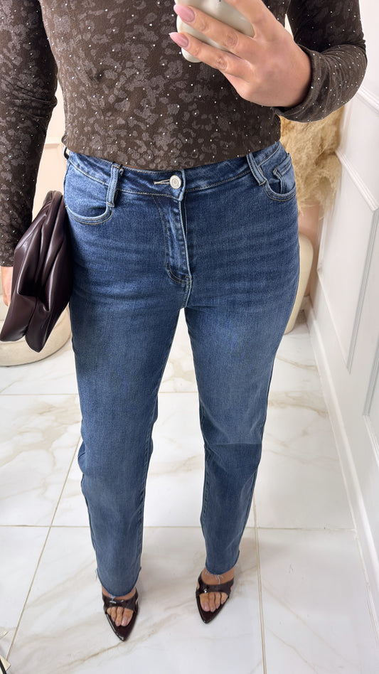 LOTTIE mid wash high waisted straight leg jeans