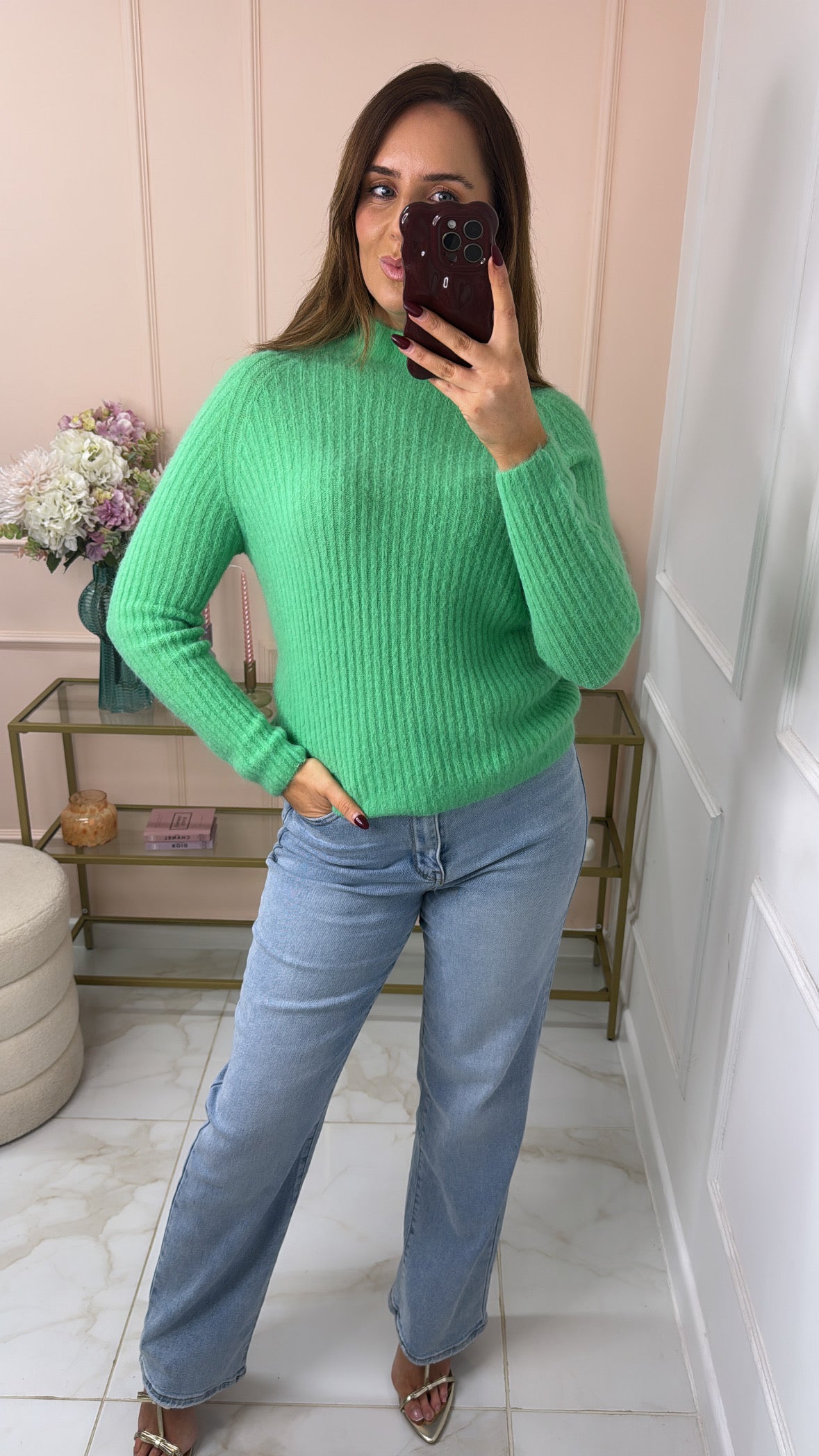 AVA green ribbed soft knit jumper