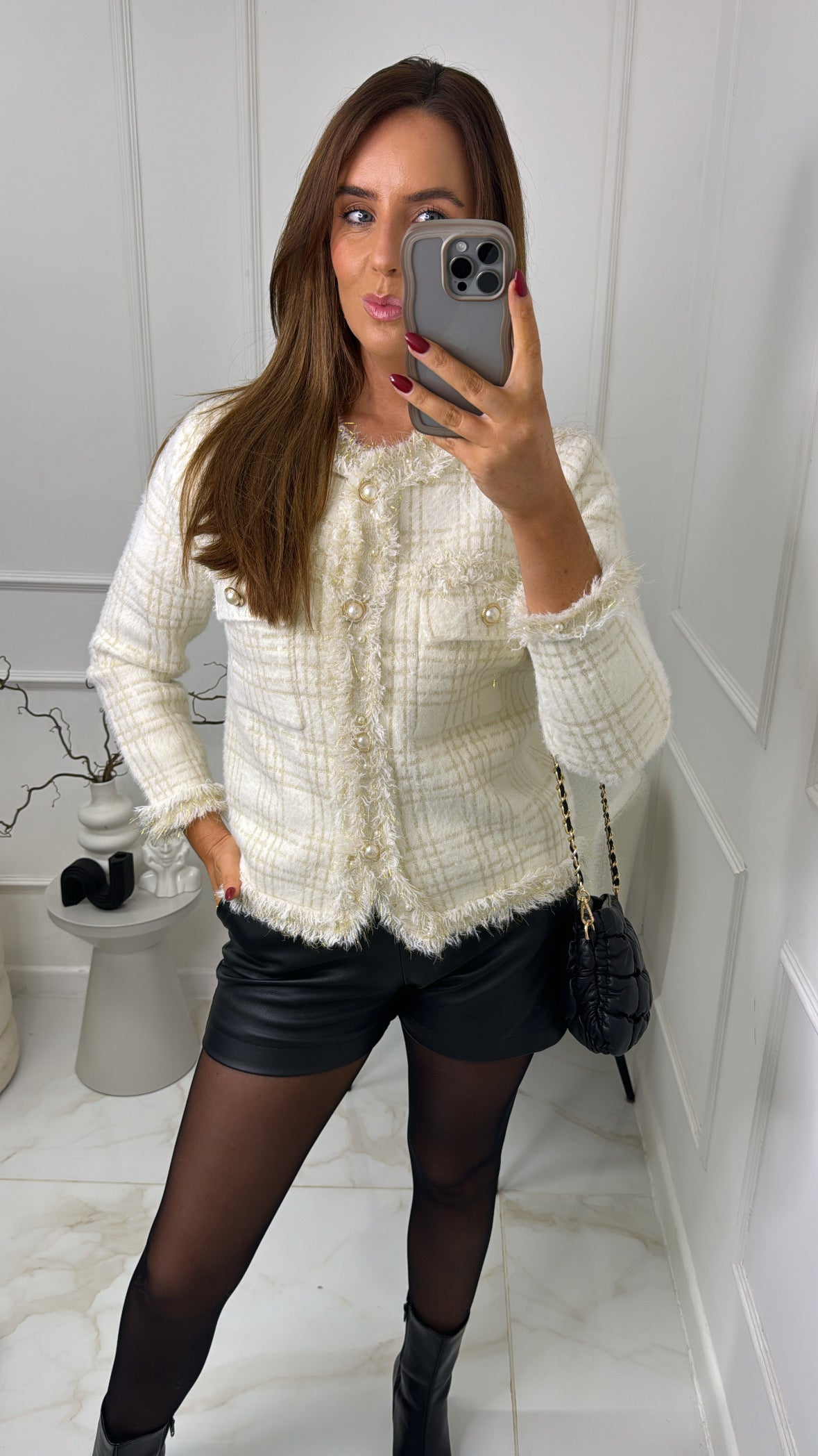 HARRIET cream button front textured cardigan