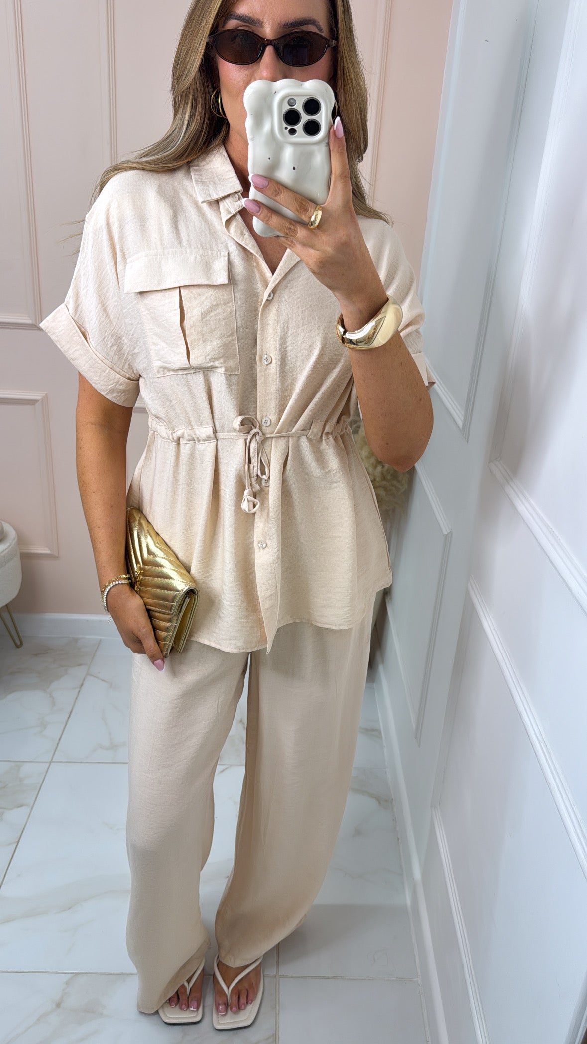 ESME beige cinched utility trouser set