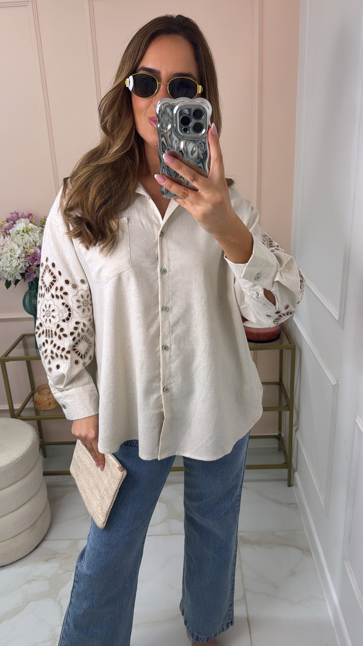 LORI beige anglaise linen shirt