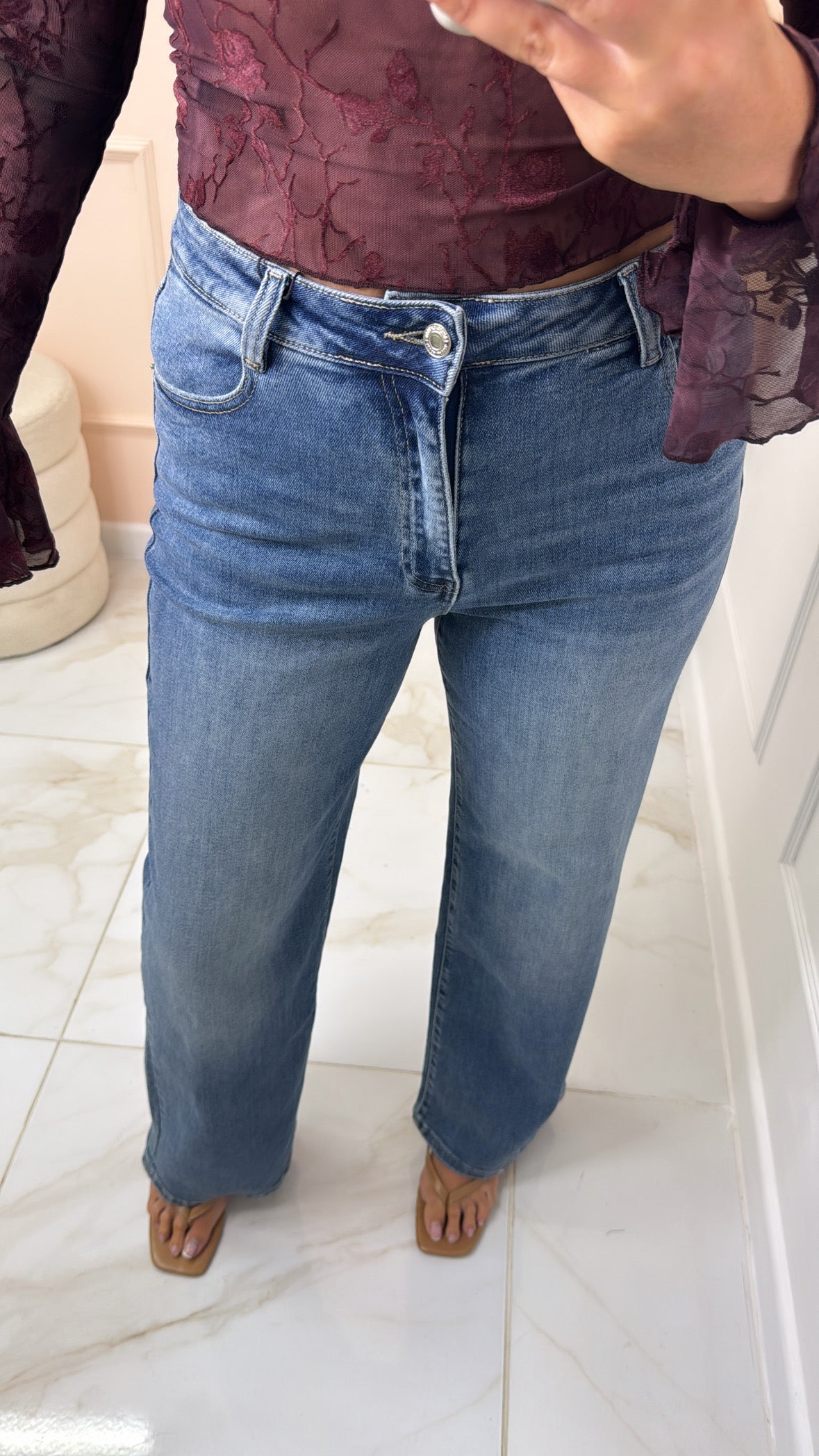 DARCY mid wash high waisted straight leg jeans
