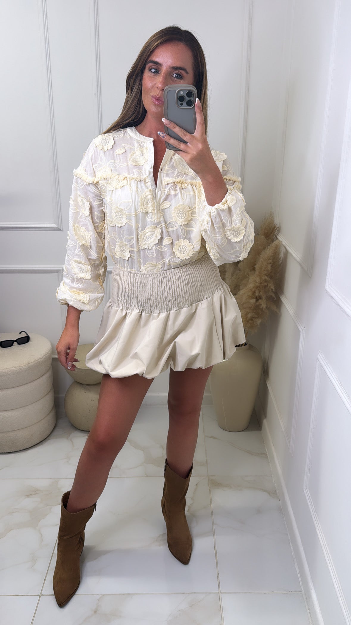DIXIE beige textured smock blouse