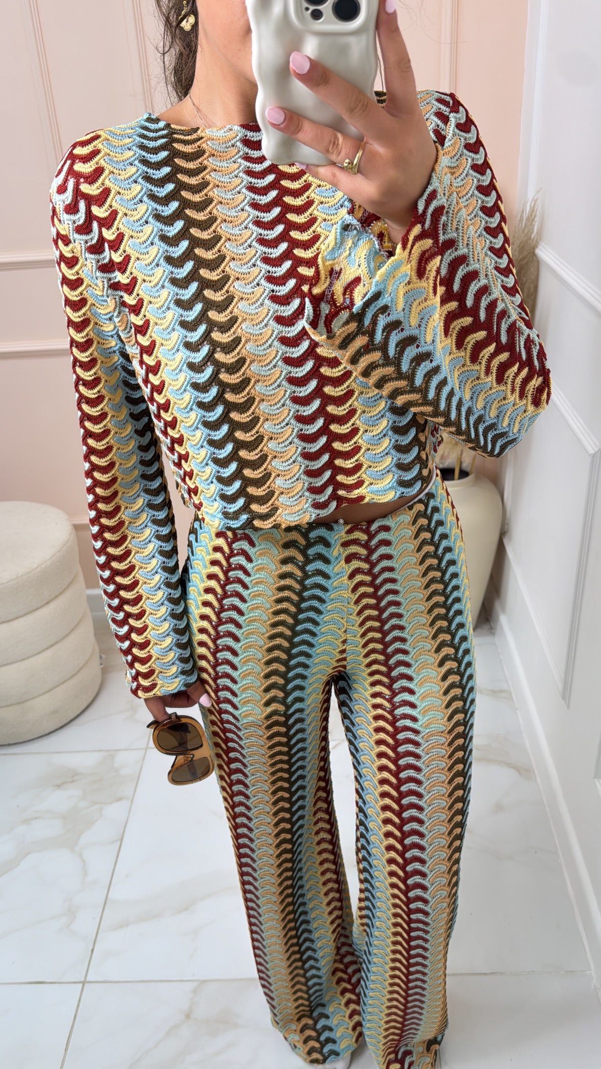 LIBBY red crochet zig zag flared set