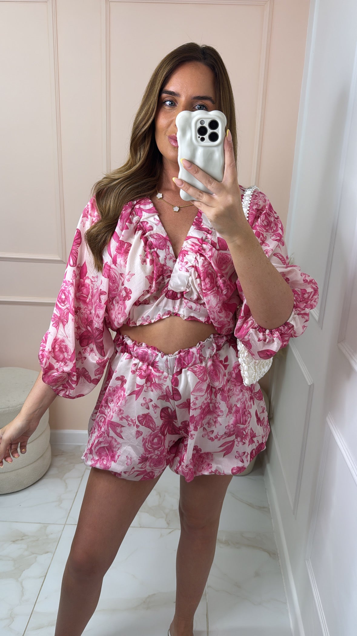 DARCIE pink floral print short set