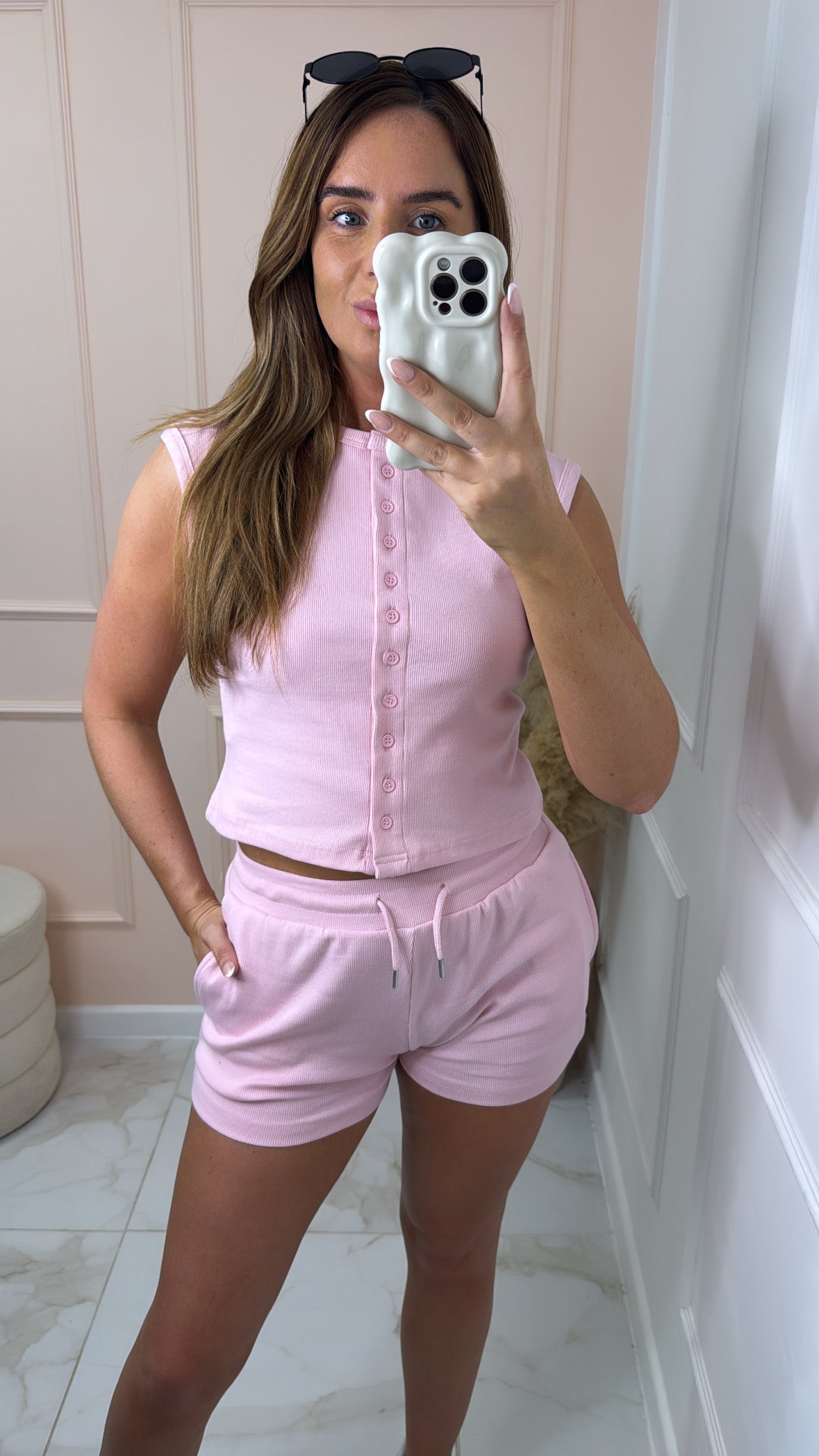 MAEVE pink button short lounge set