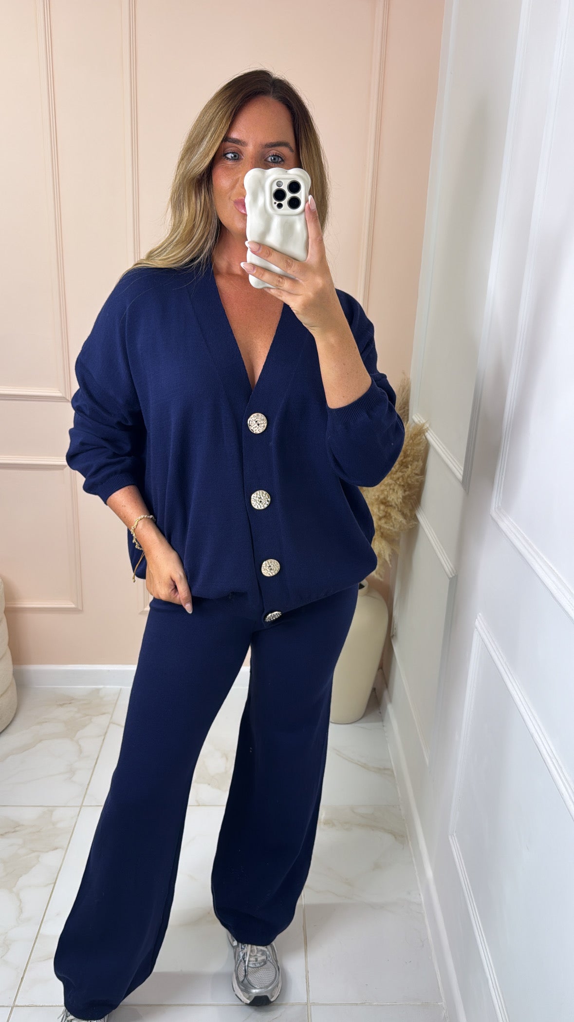RILEY navy fine knit cardigan lounge set