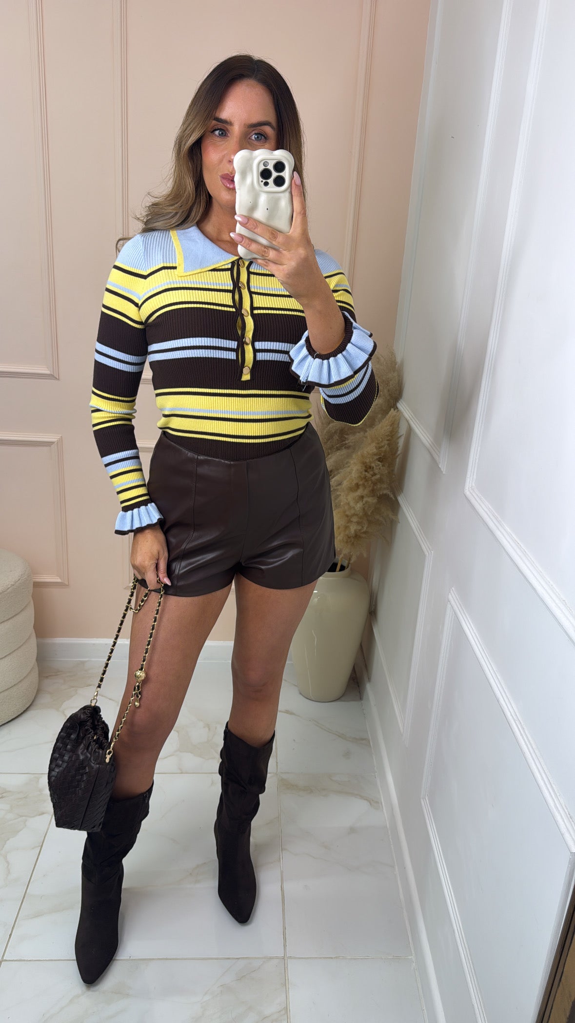 MAE blue multi stripe rib knit jumper