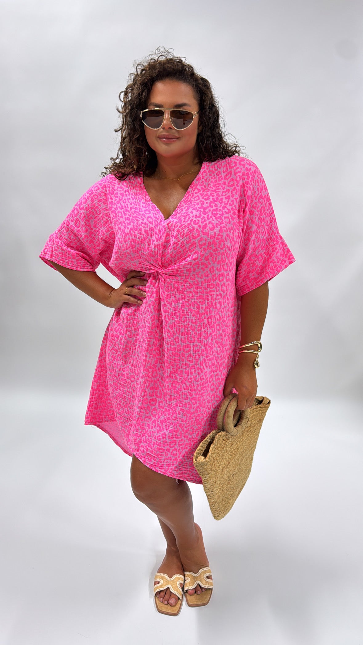PIPER pink leopard knot front dress