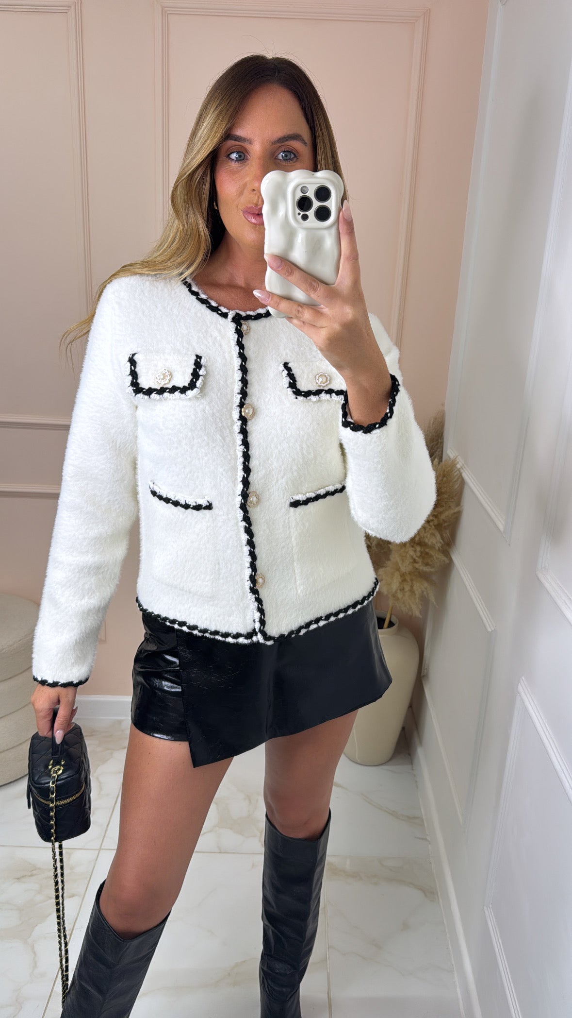 SADIE cream contrast stitch cardigan