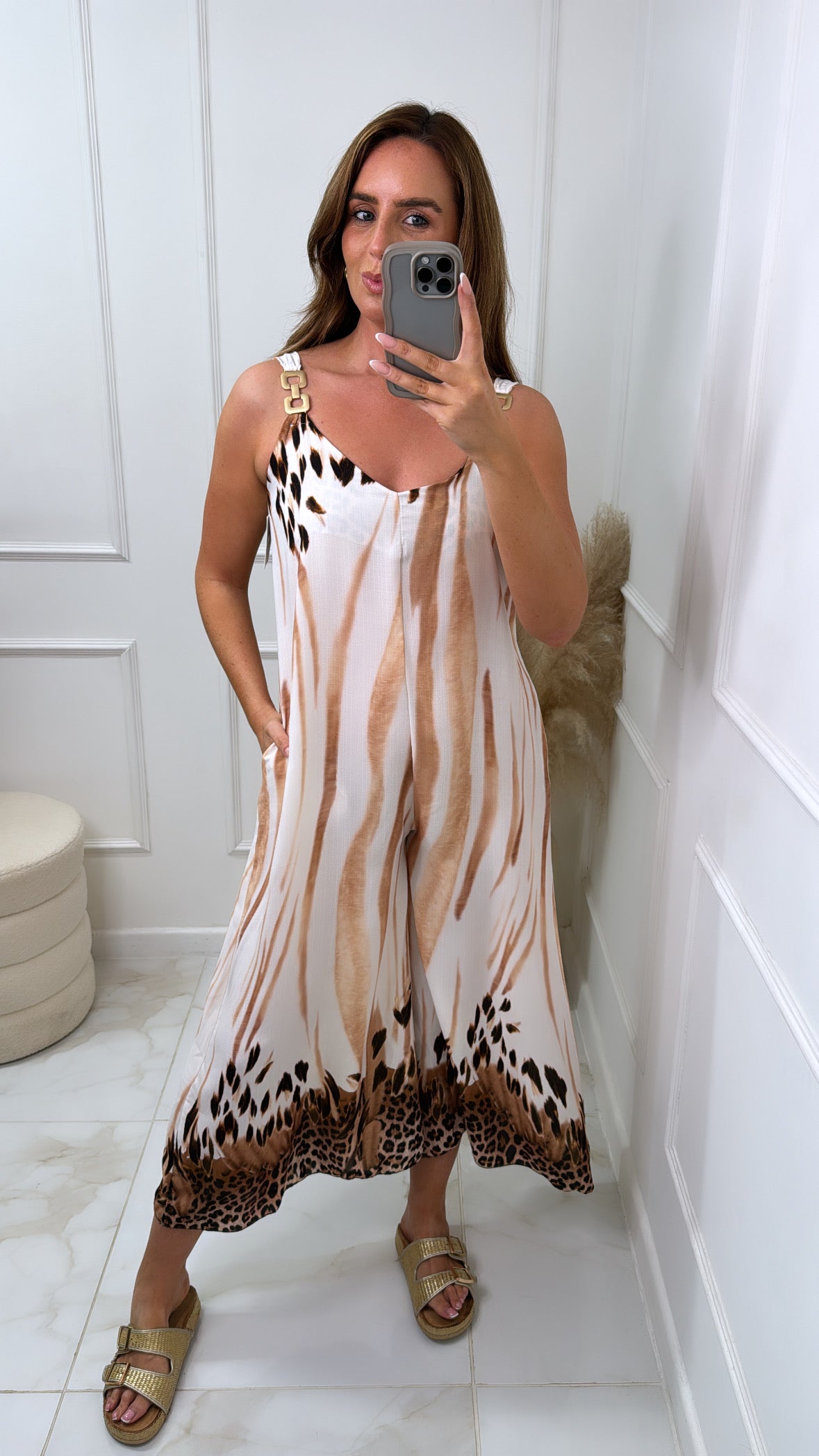 KEIRA cream animal print jumpsuit