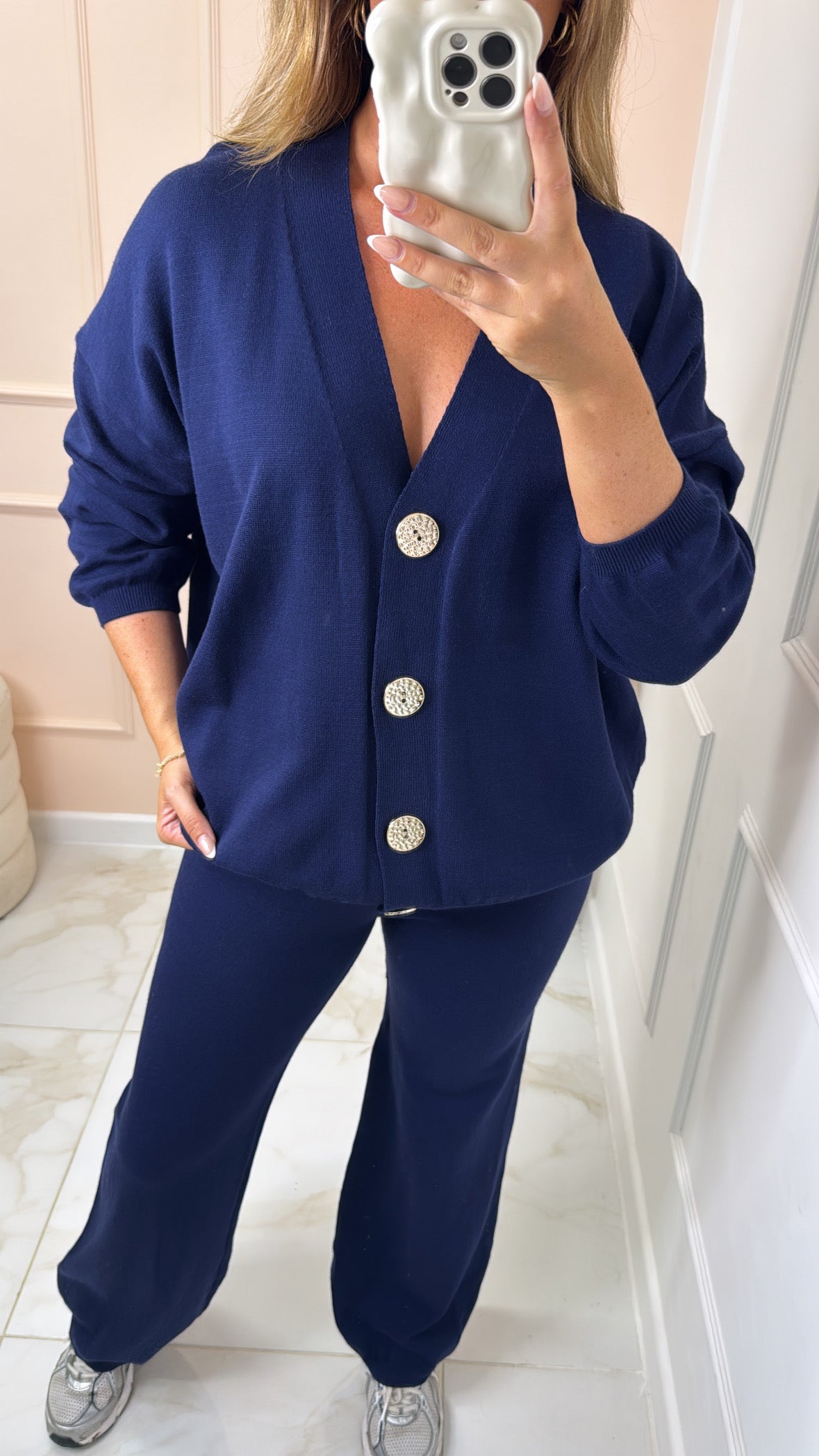 RILEY navy fine knit cardigan lounge set