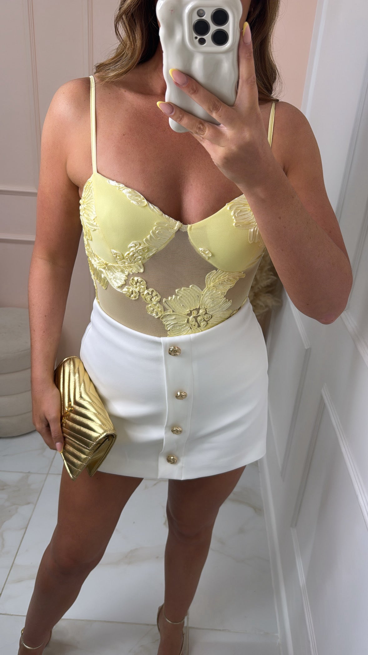 FLORENCE yellow sheer floral print bodysuit