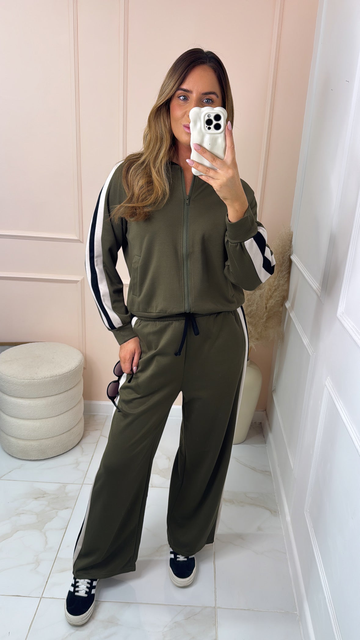 GIANA khaki side stripe bomber lounge set