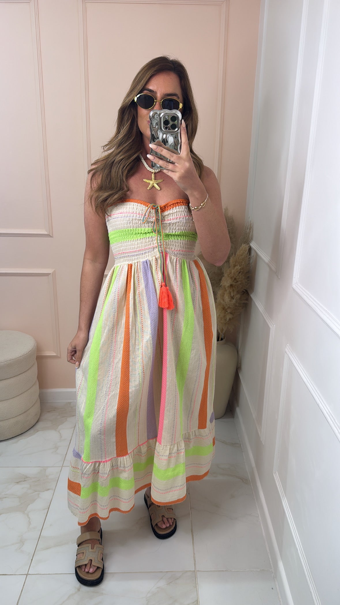 SIERRA lime stripe embroidered bandeau dress
