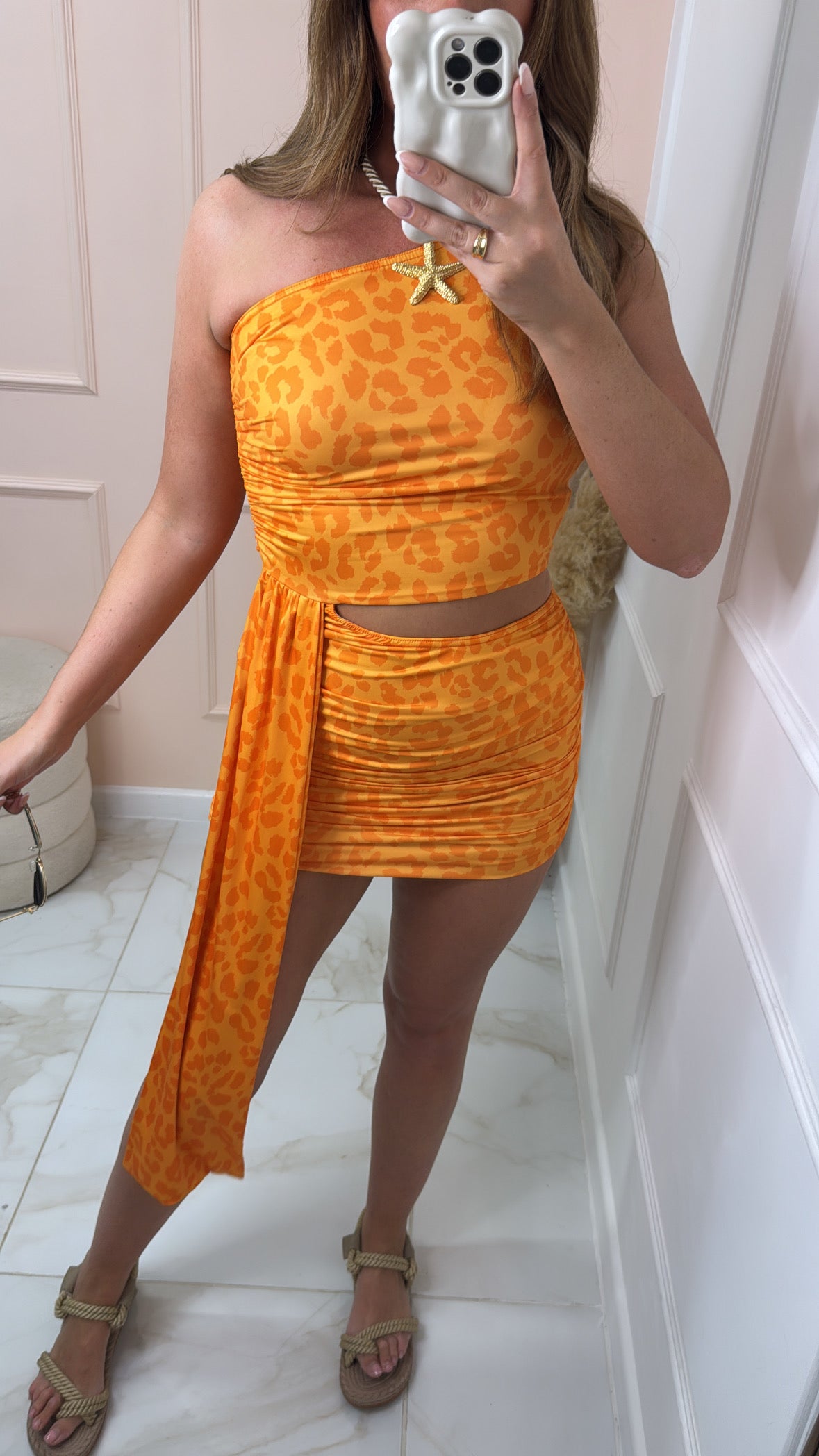 YAZ orange leopard cut out drape mini dress