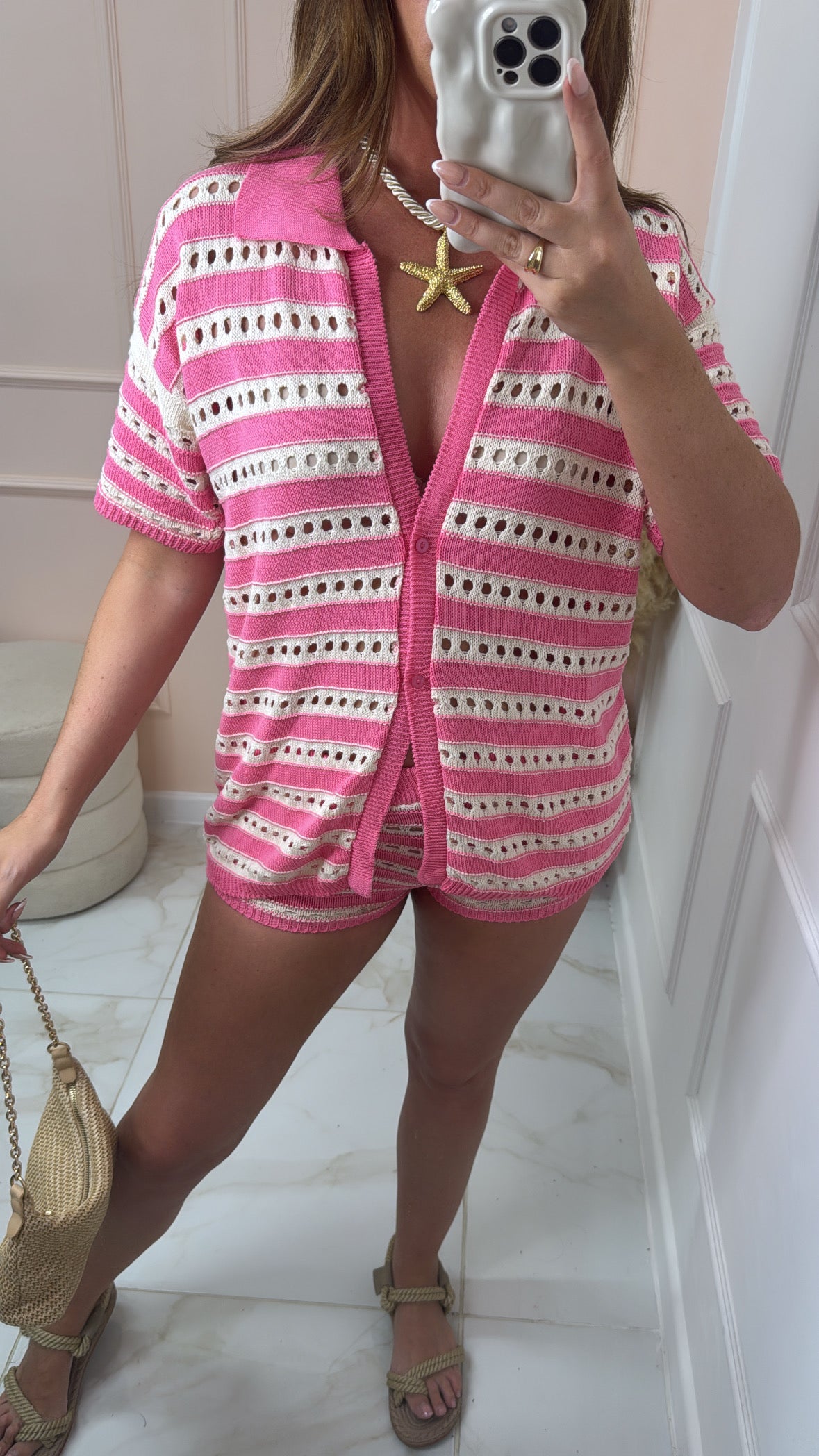 HELENA pink crochet short set