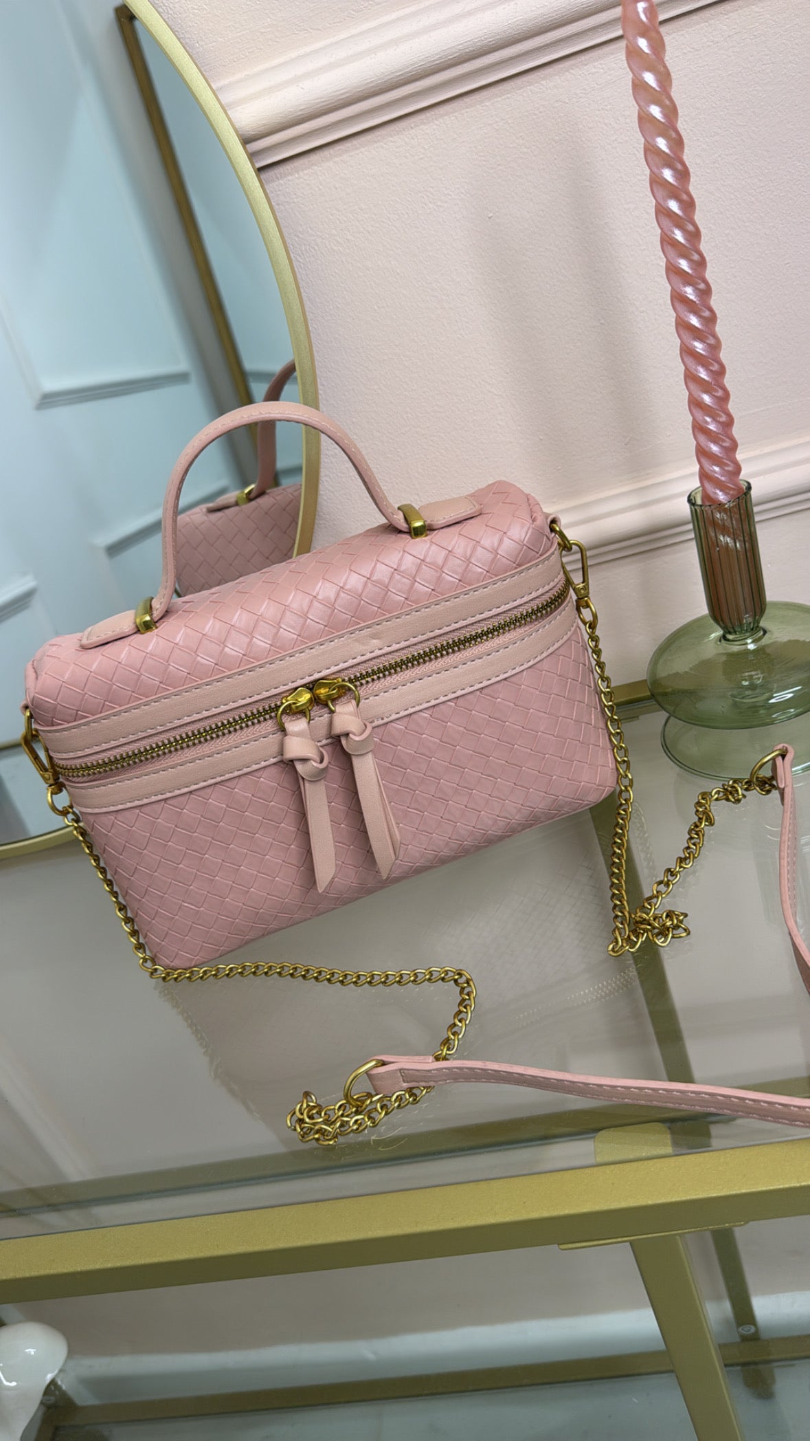 EDIE pink vanity woven crossbody bag