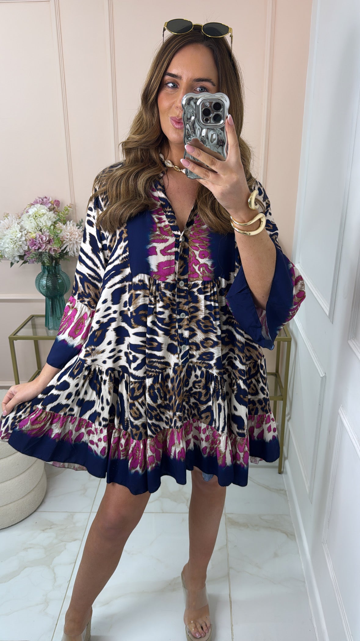 KIERA navy leopard tiered dress
