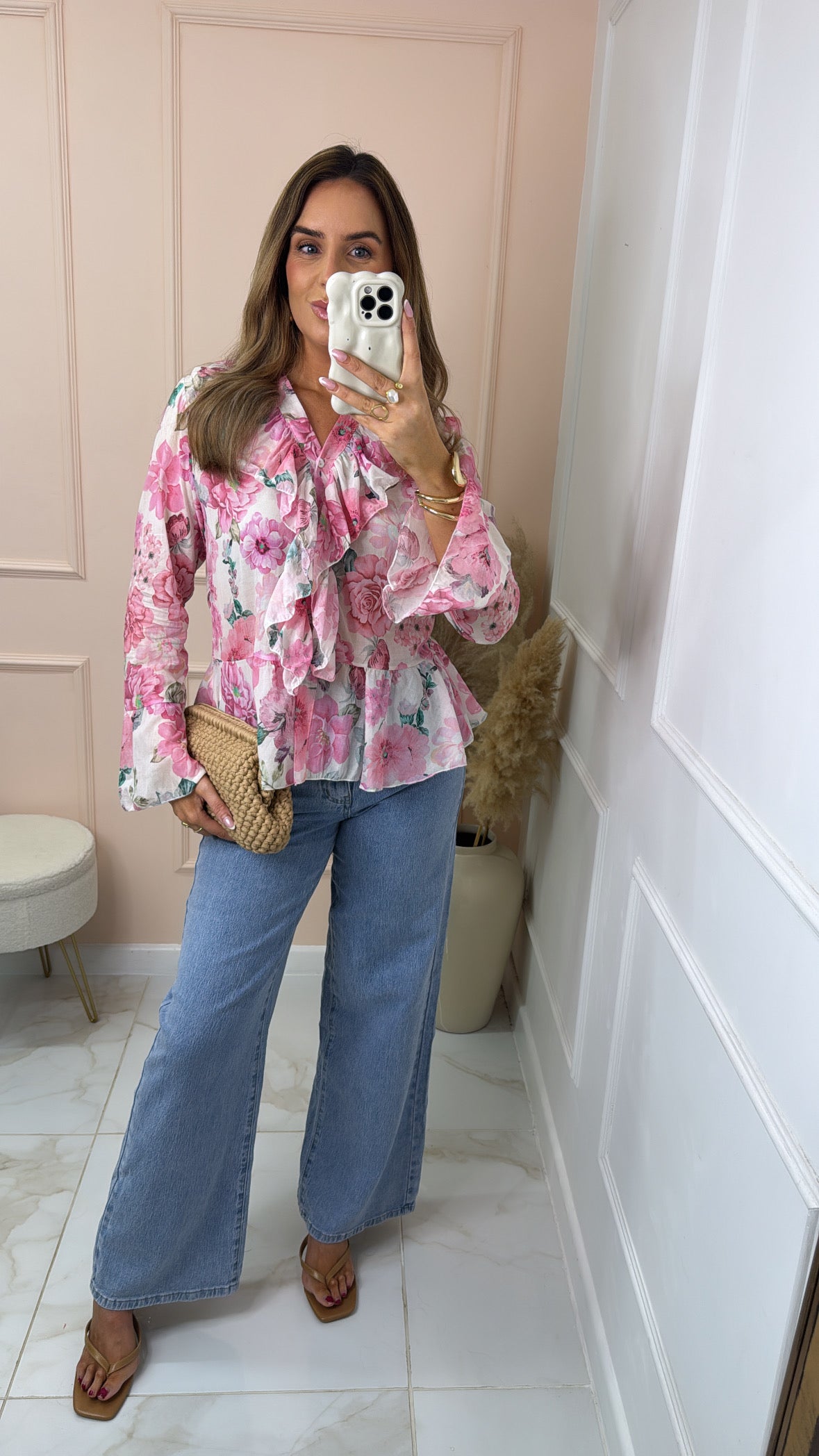 LYLA pink floral ruffle blouse
