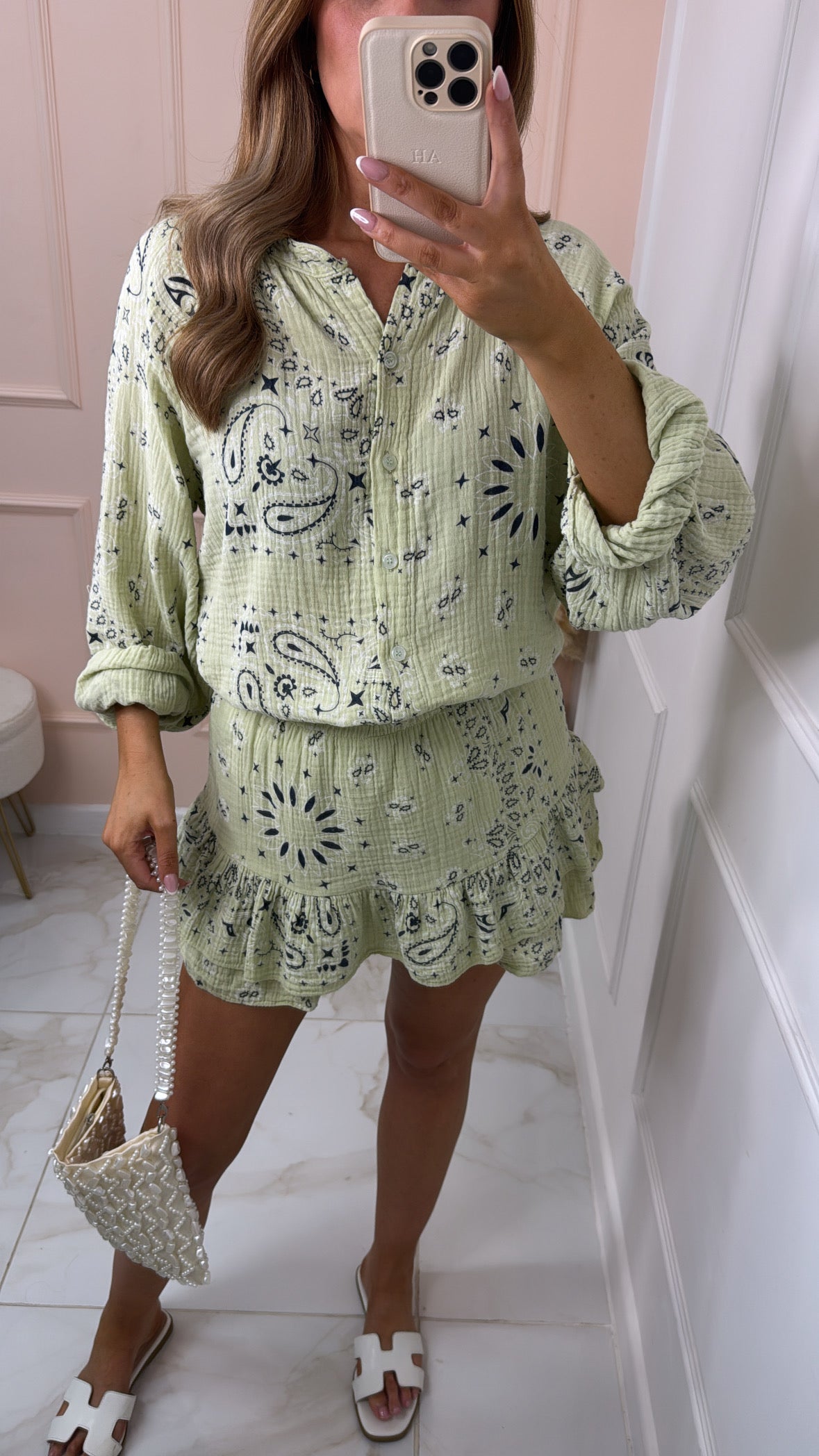 SHAE lime bandana print skort set