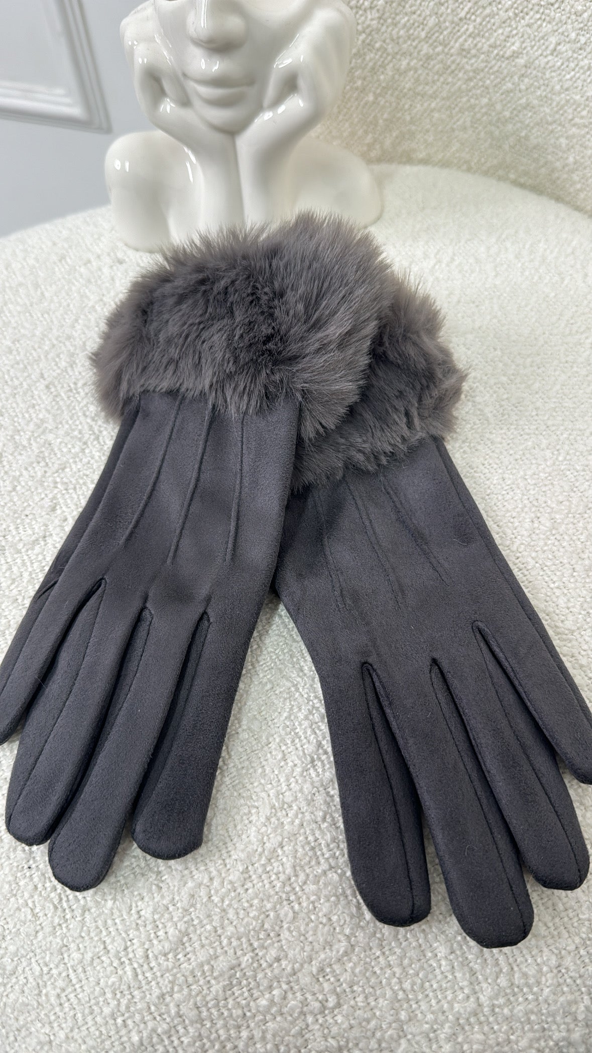 HOLLIE charcoal suedette faux fur gloves