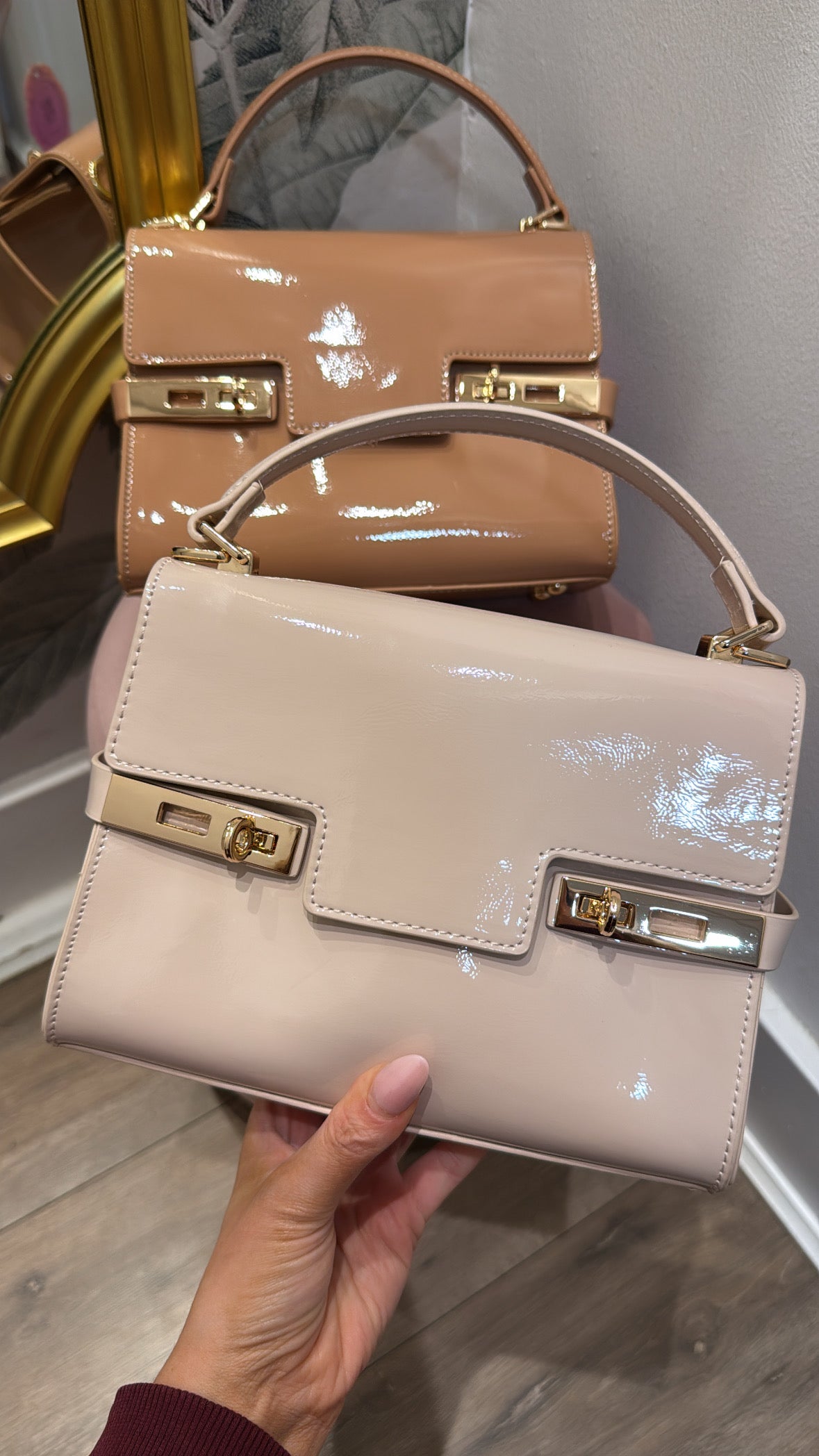 HARPER nude patent gold detail grab bag