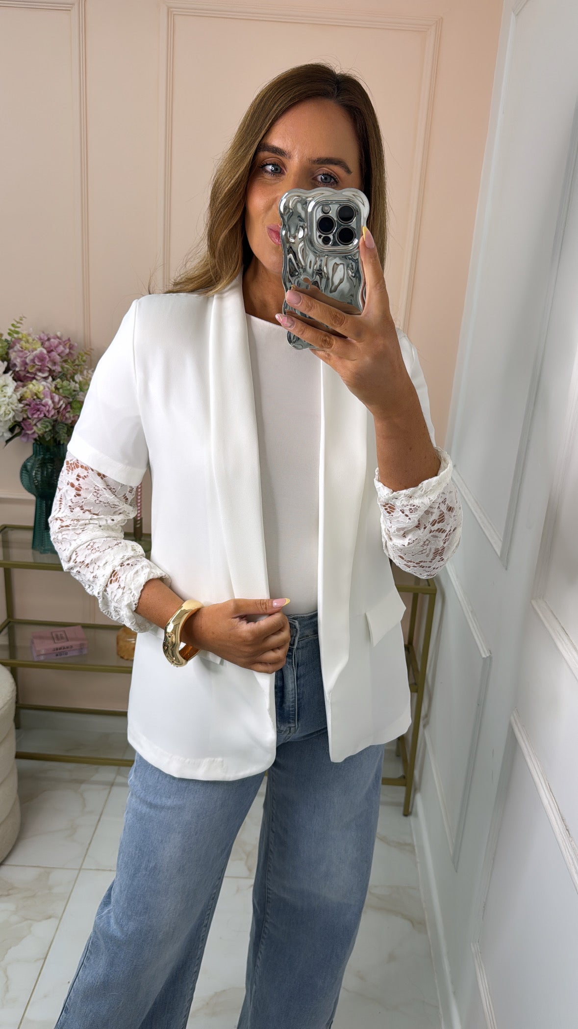 SCARLETT white lace sleeve blazer