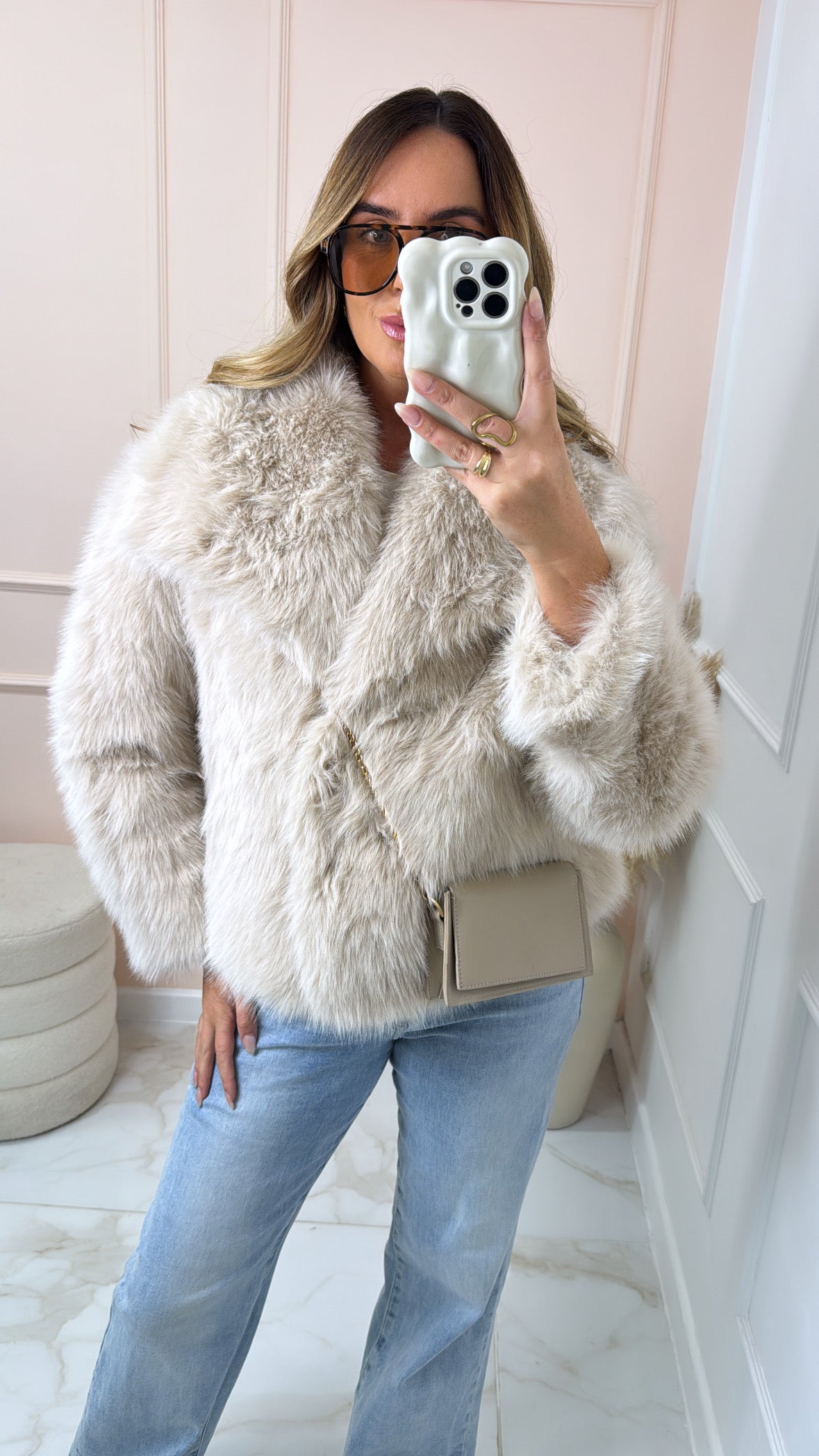 KEELEY beige faux fur soft jacket