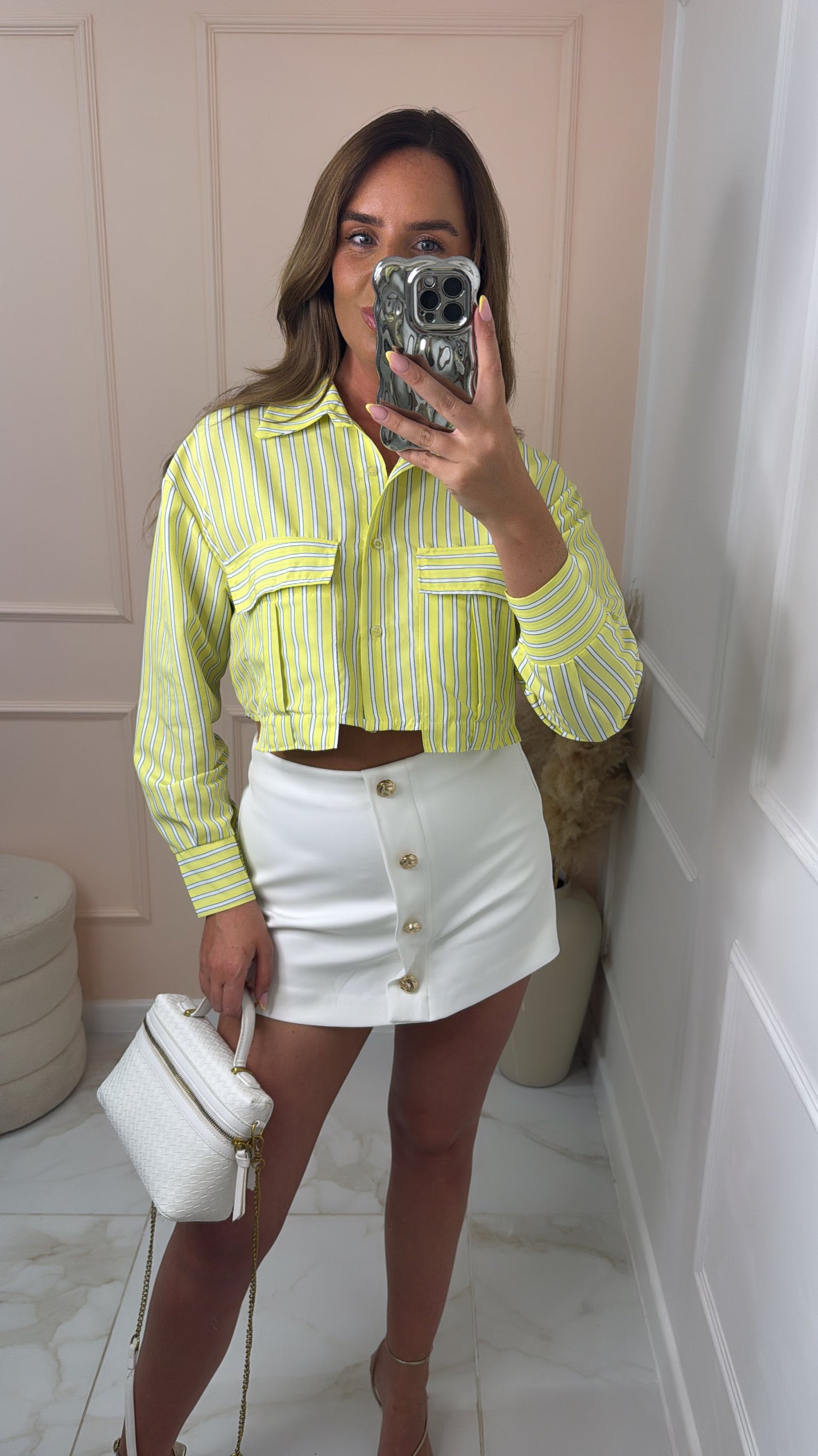 PENELOPE yellow pinstripe cropped shirt